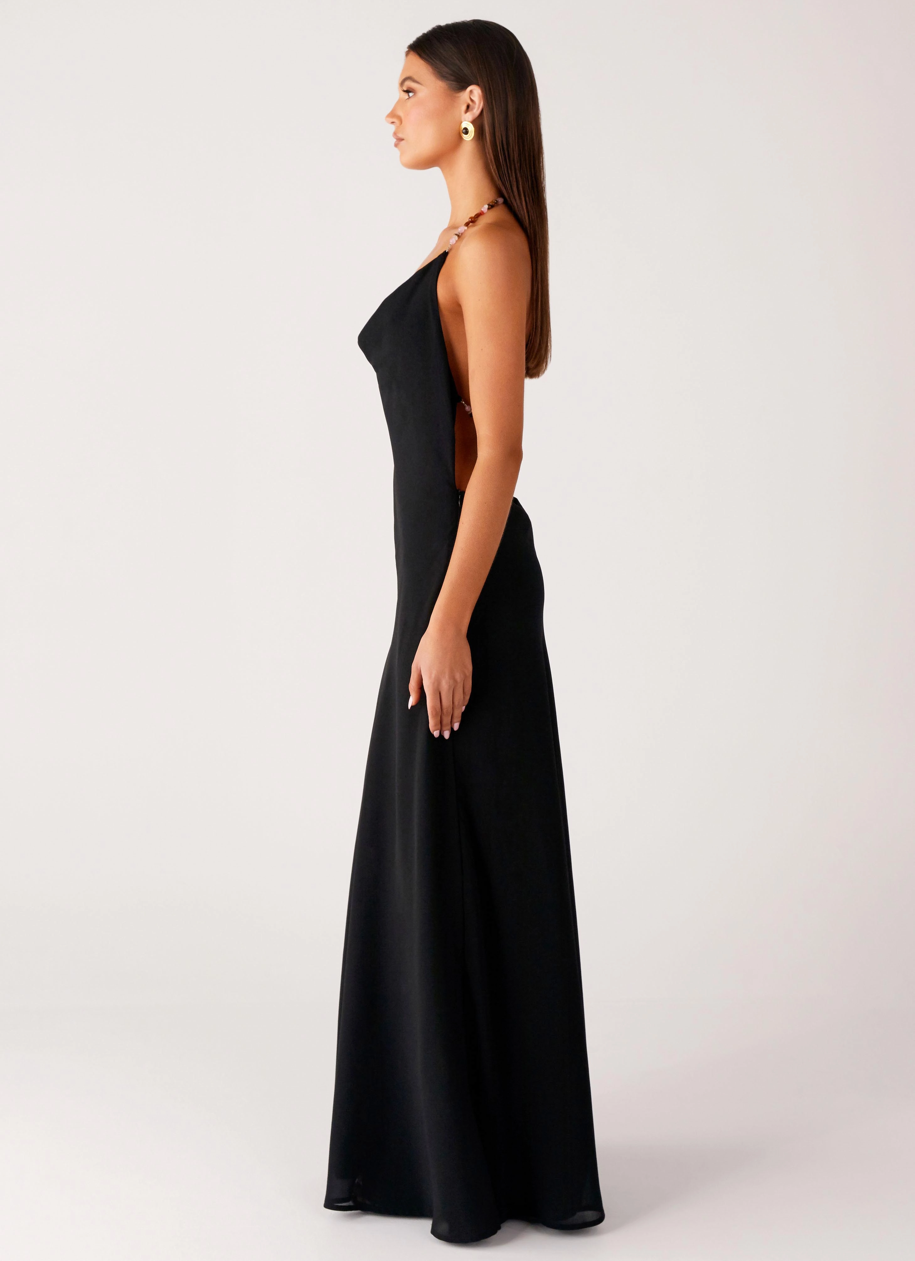 Morning Crush Cowl Maxi Dress - Black Printed-Fabric
