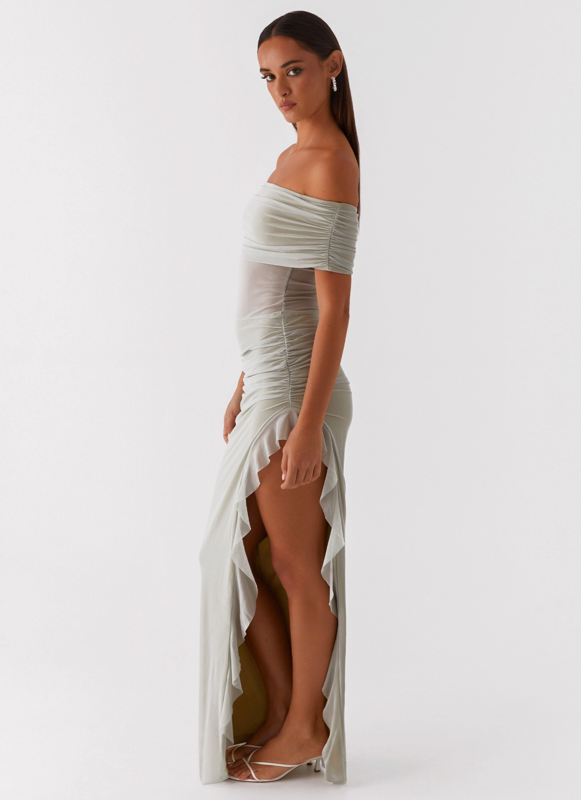 Nelly Off Shoulder Maxi Dress - Pistachio Timeless Comfort Wear AntiFrayEdging