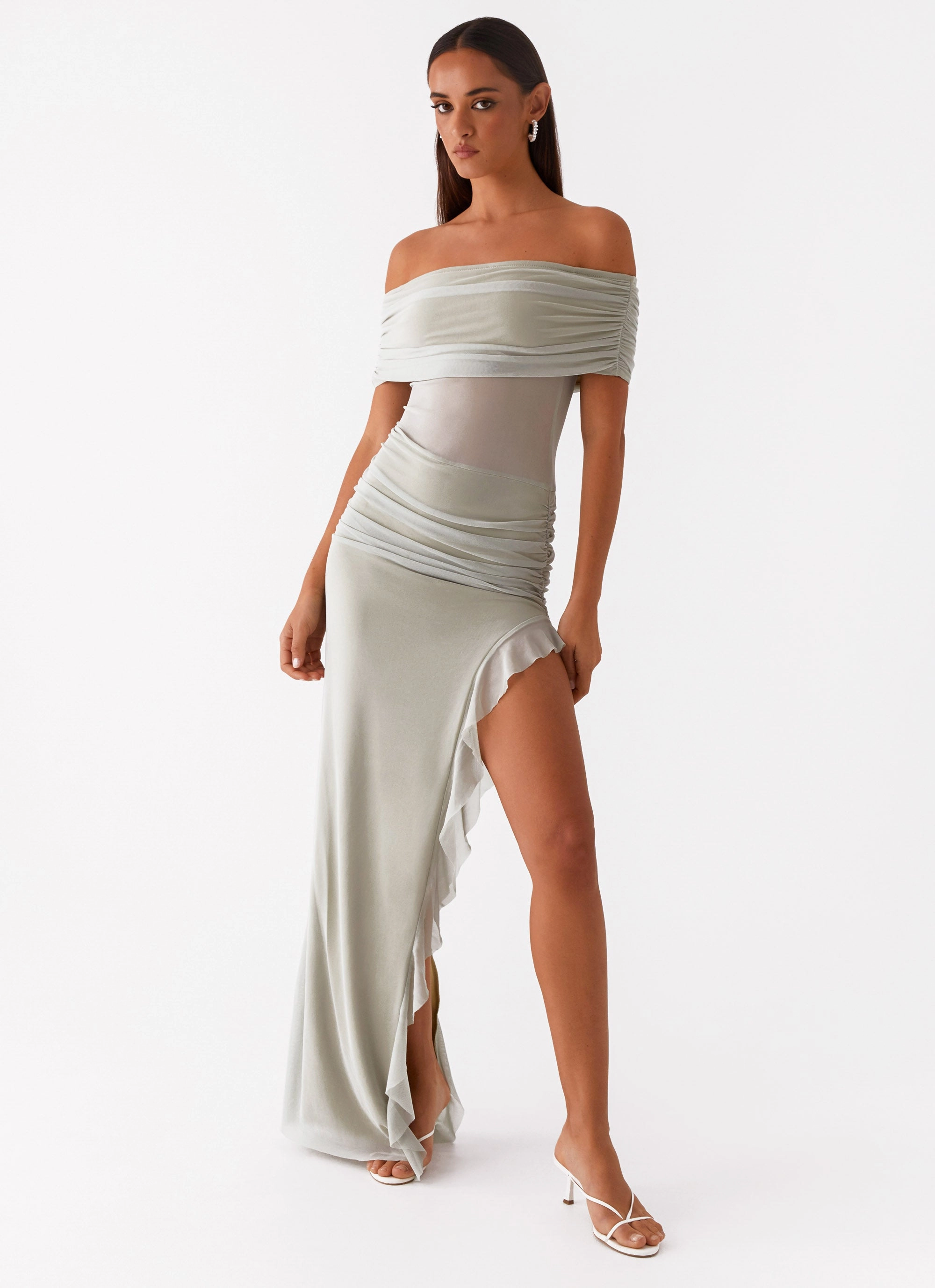 Nelly Off Shoulder Maxi Dress - Pistachio confident look