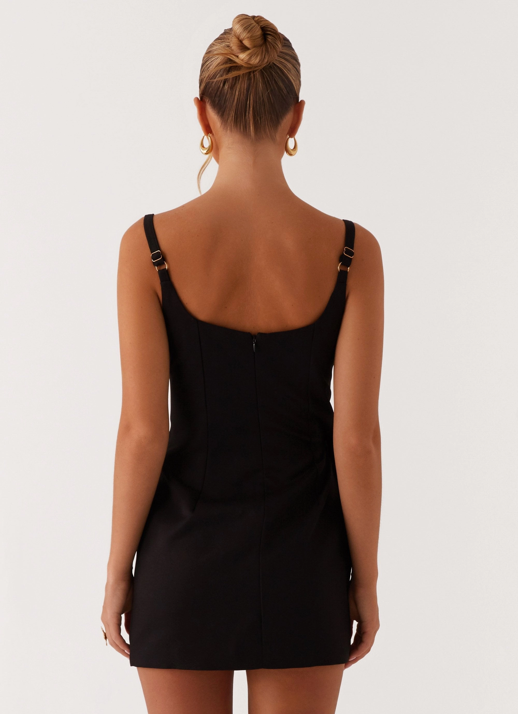 Aretha Mini Dress - Black Diagonal Slit Double Layer