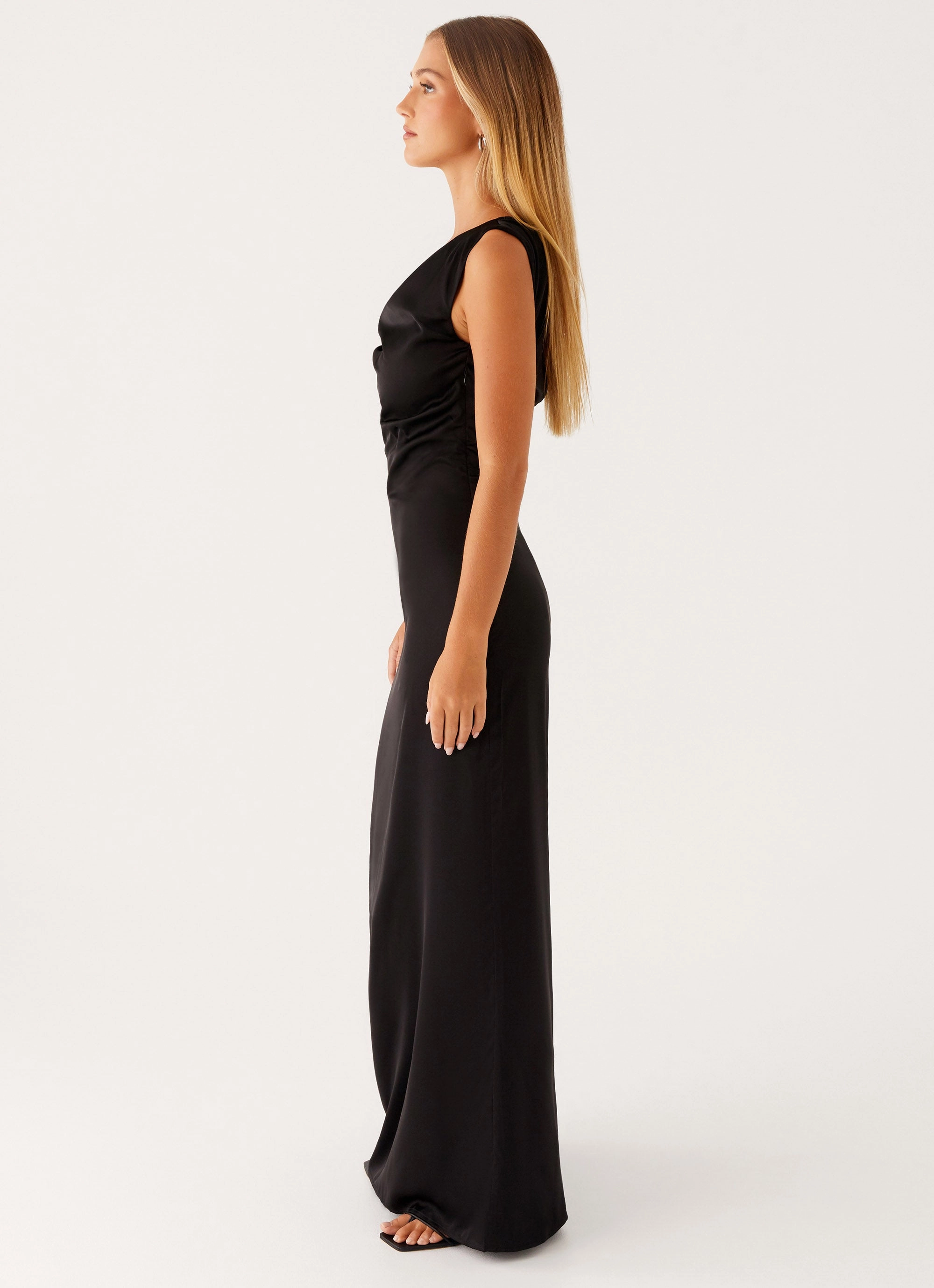 Heart Of Glass Satin Maxi Dress - Black Fashionable Layers Smooth Flow