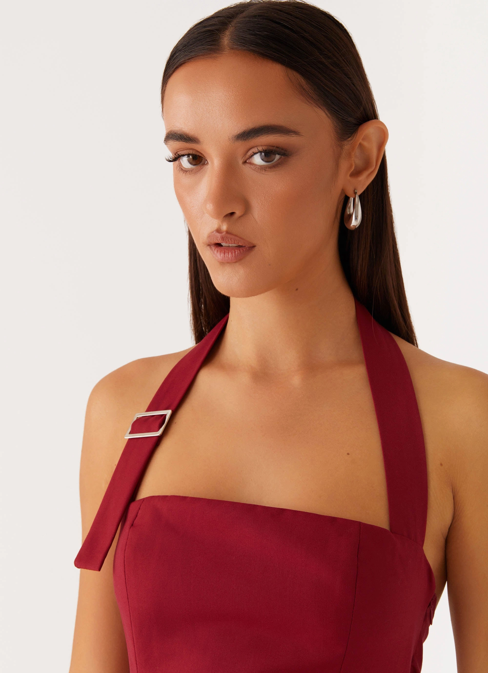 Minimal Vibe Adjustable Closure Bianca Halter Dress - Red