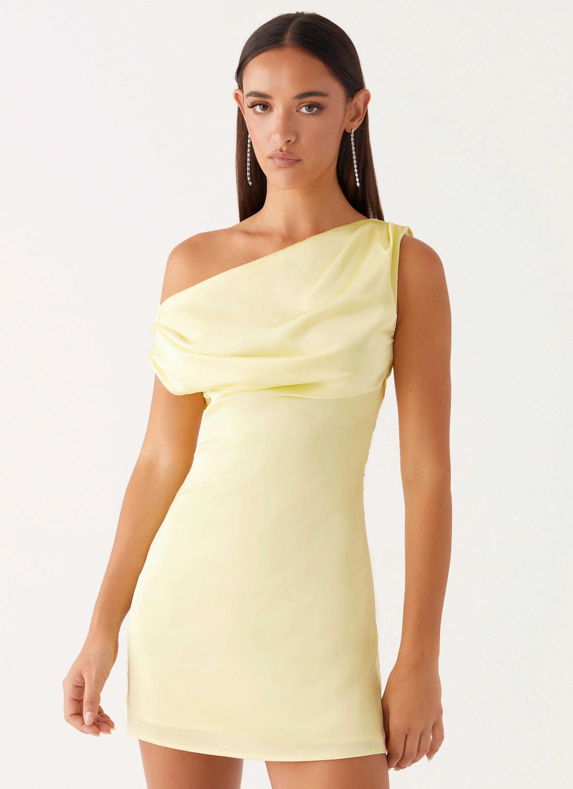 Modern Cut Heritage Inspired Heart Of Glass Satin Mini Dress - Yellow