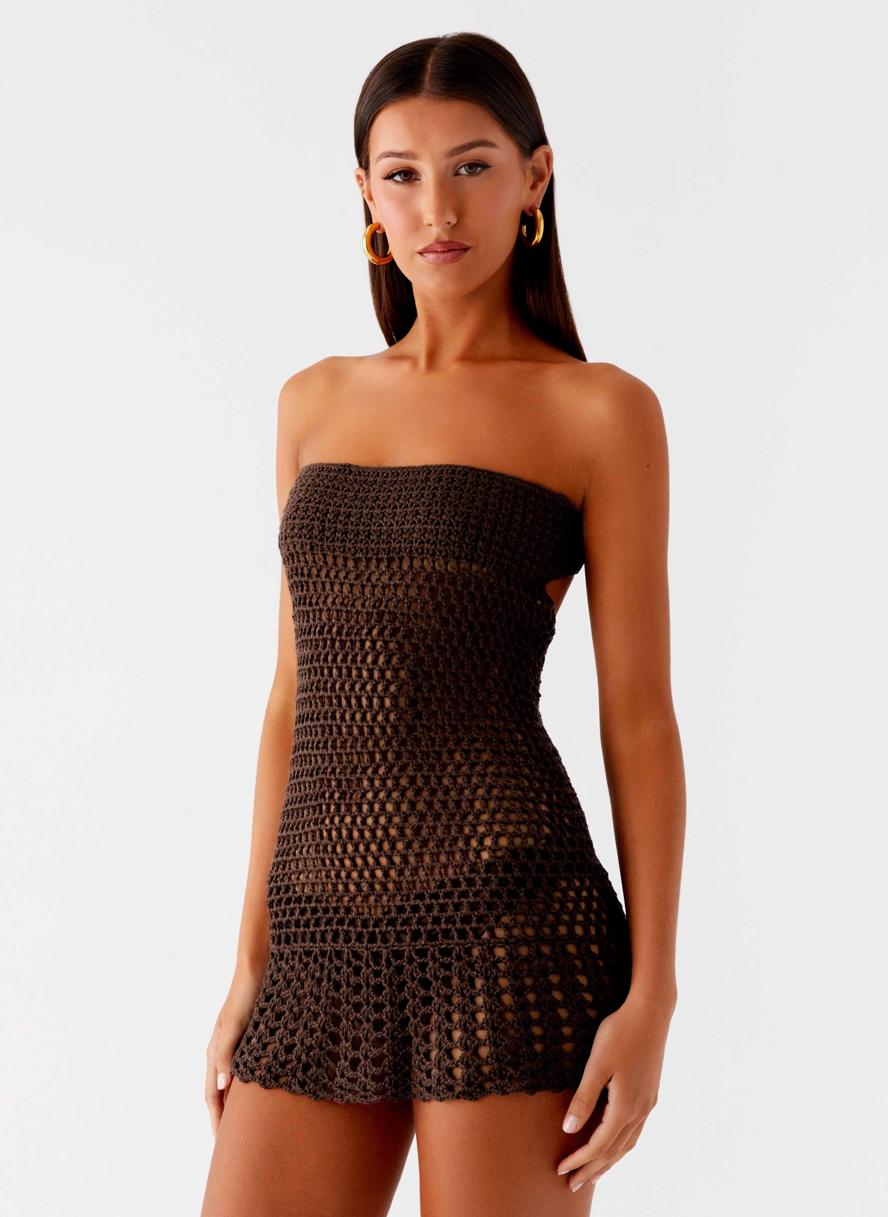 Kaiane Strapless Crochet Mini Dress - Chocolate City Rhythm Subtle tone