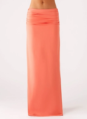 Weighted Hem Synthetic Blend Elisabetta Maxi Skirt - Coral
