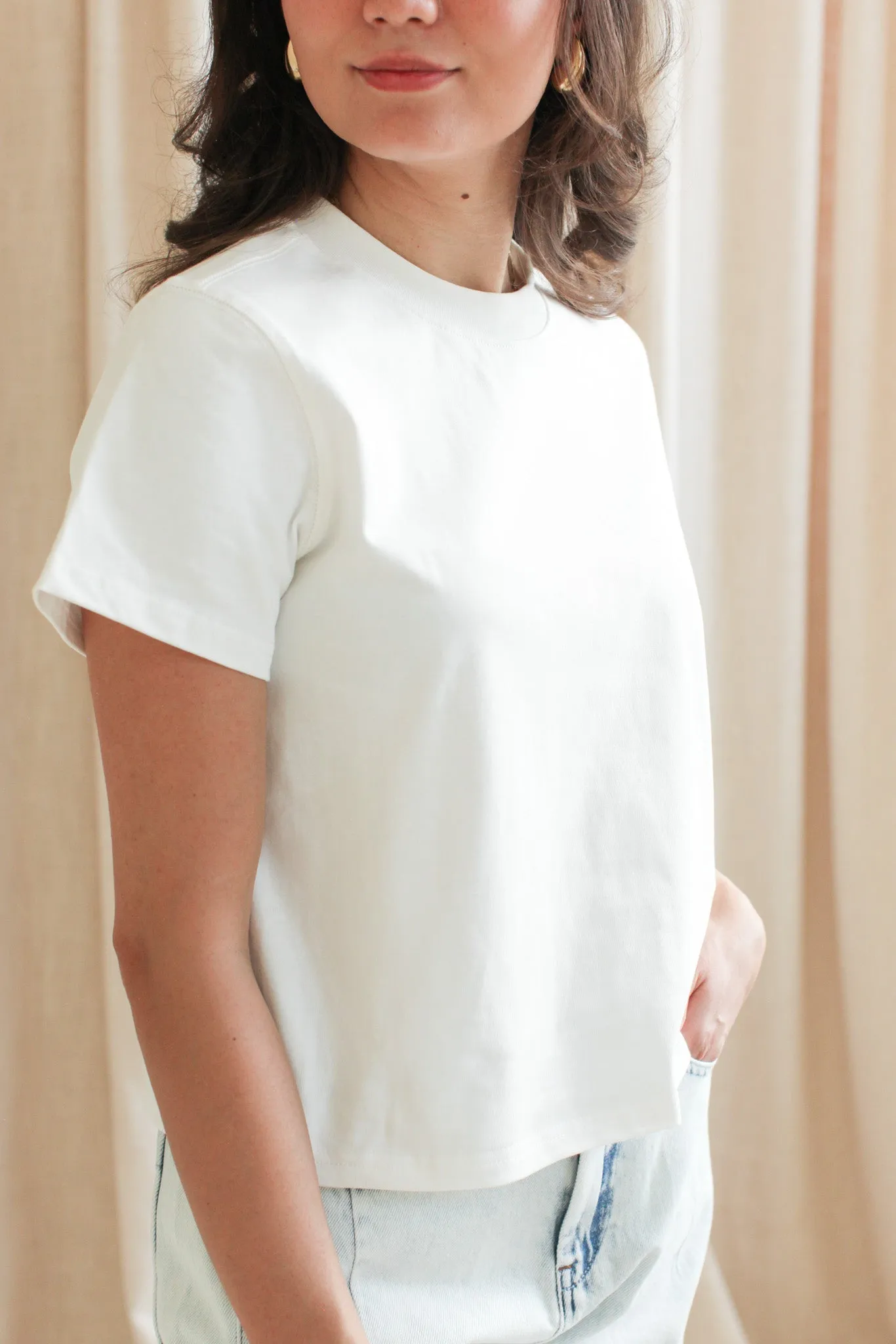 Elliot Tee White DropShoulder Stretch waistband