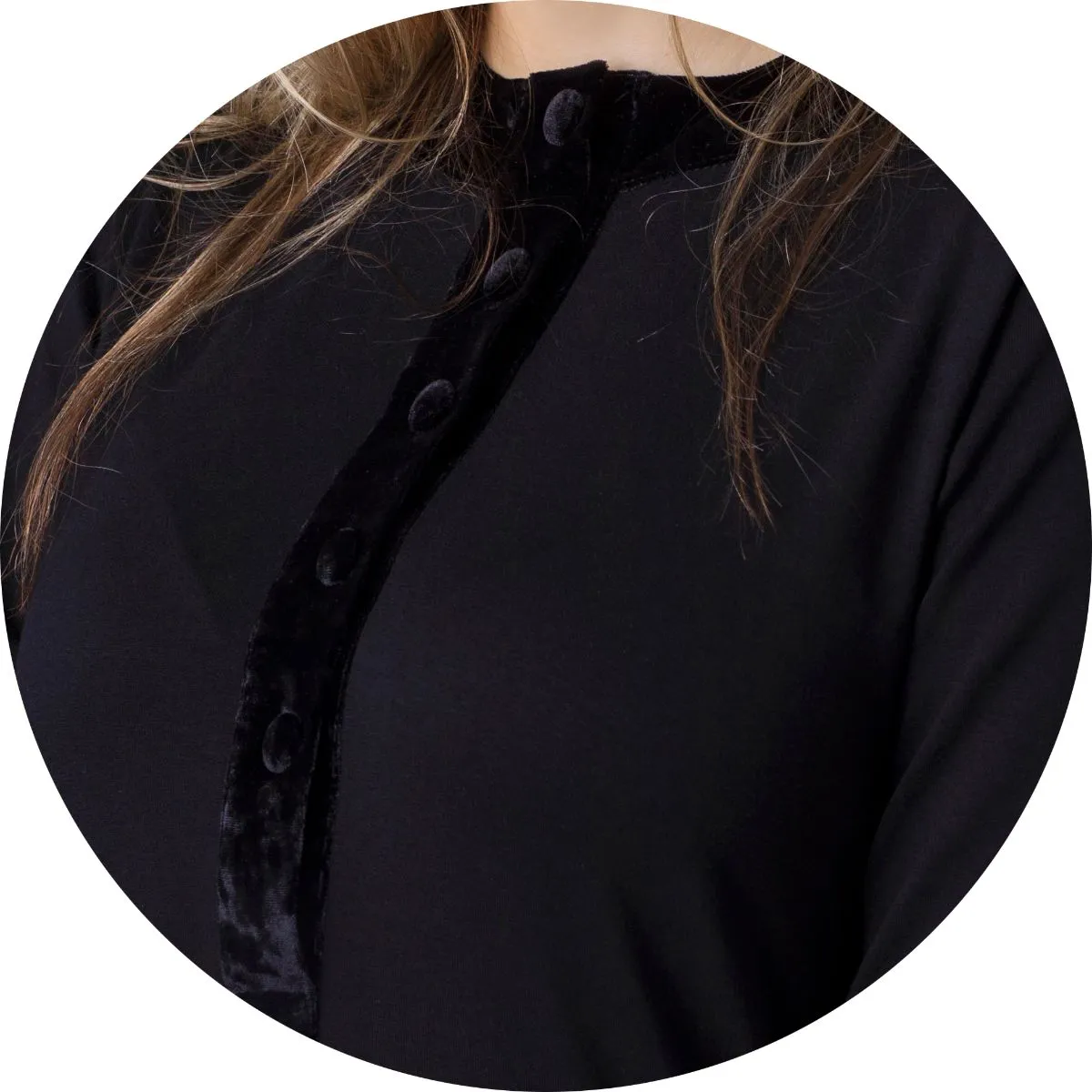 Ellwi Black Cotton Nightgown with Crushed Velvet Trim