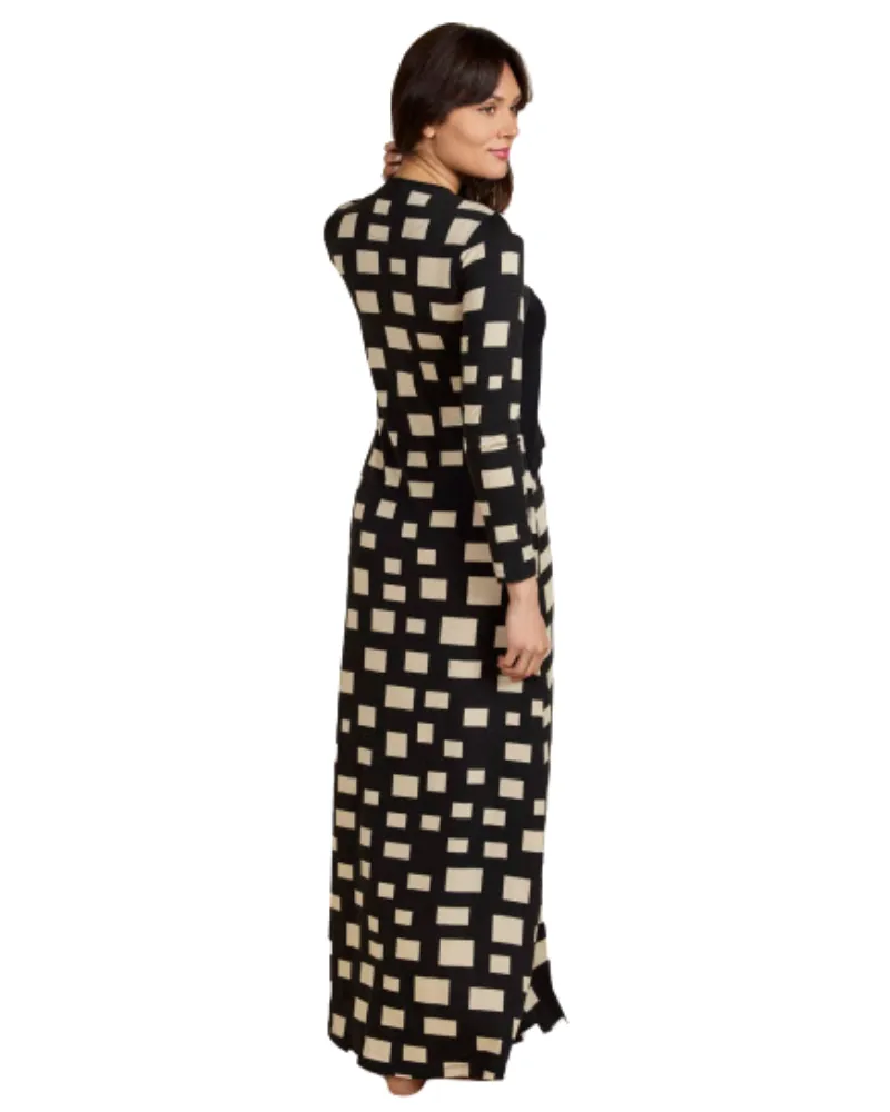Ellwi Box Print Black/Beige Cotton Nursing Nightgown