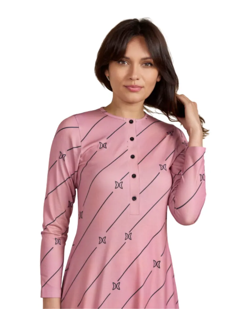 Ellwi Pink Butterfly Print Button Down Cotton Nightgown