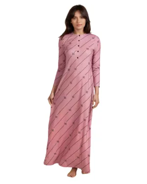Ellwi Pink Butterfly Print Button Down Cotton Nightgown