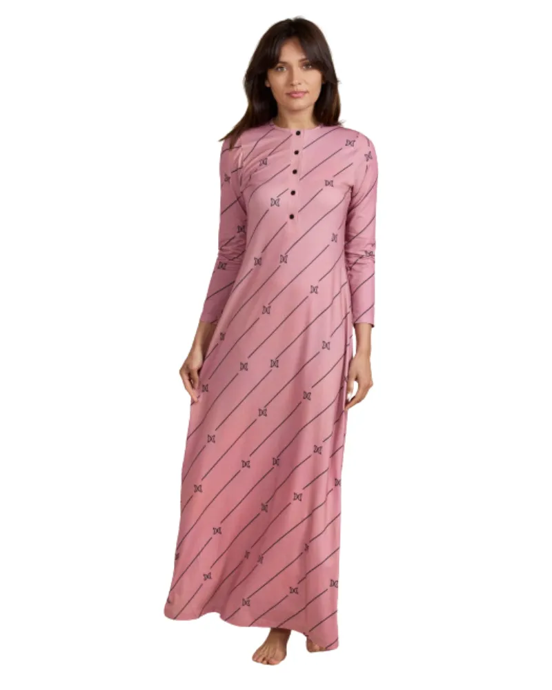 Ellwi Pink Butterfly Print Button Down Cotton Nightgown