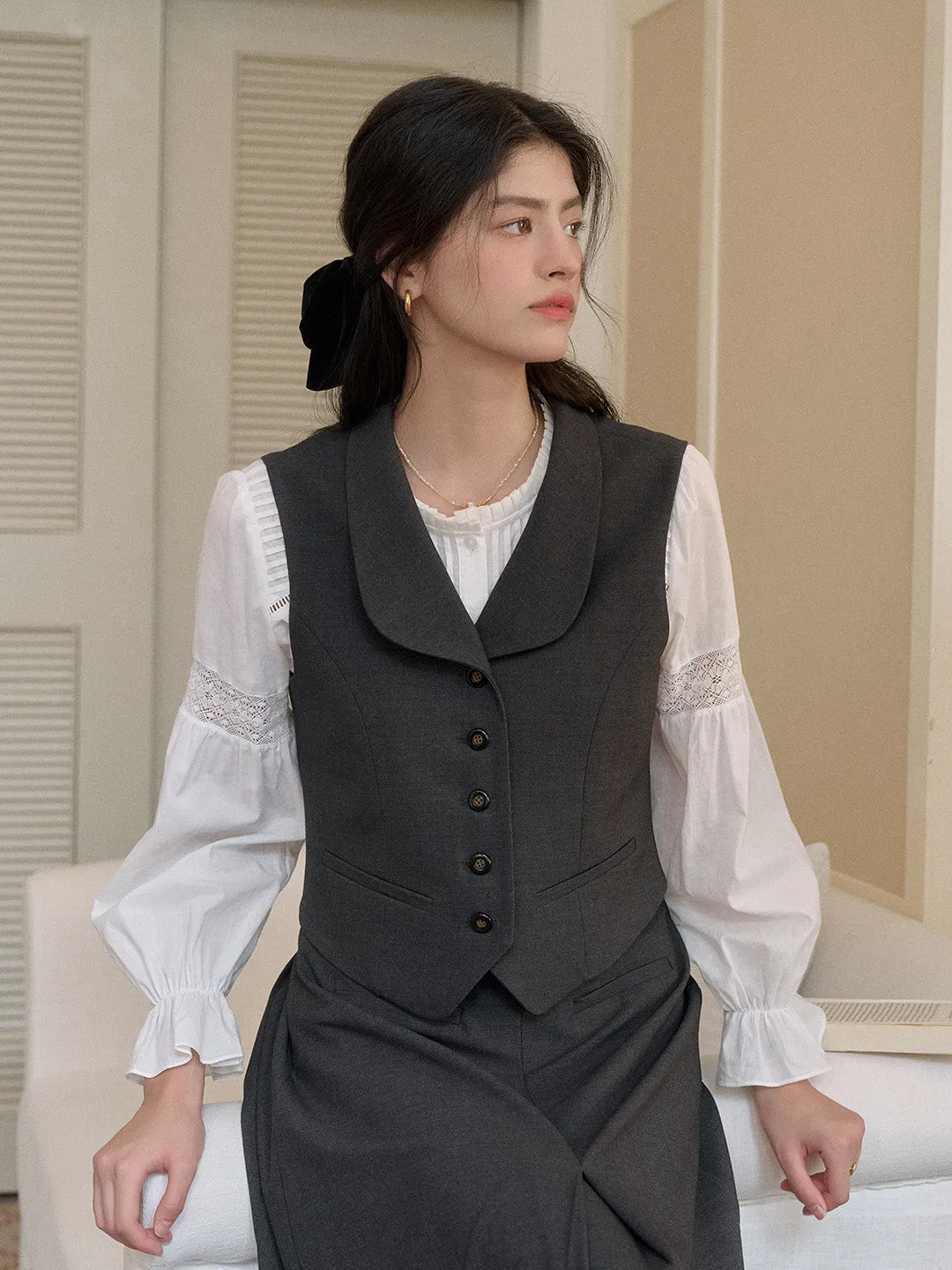 EasyCare Material TurtleneckDesign Elora Turndown Collar Layered Vest