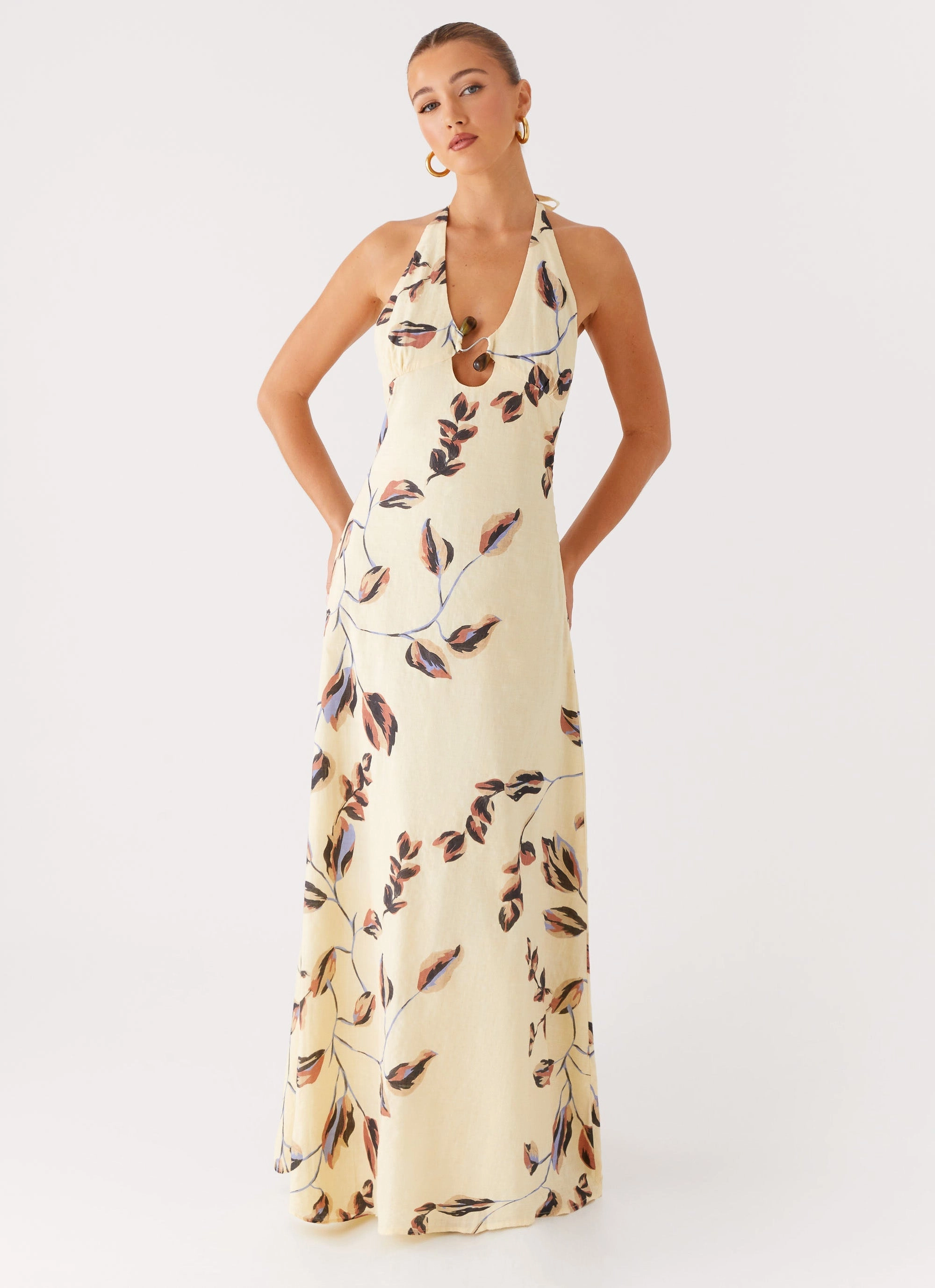 Skin Touch Moment Glow Elvina Halter Neck Maxi Dress - Buttercream Bliss