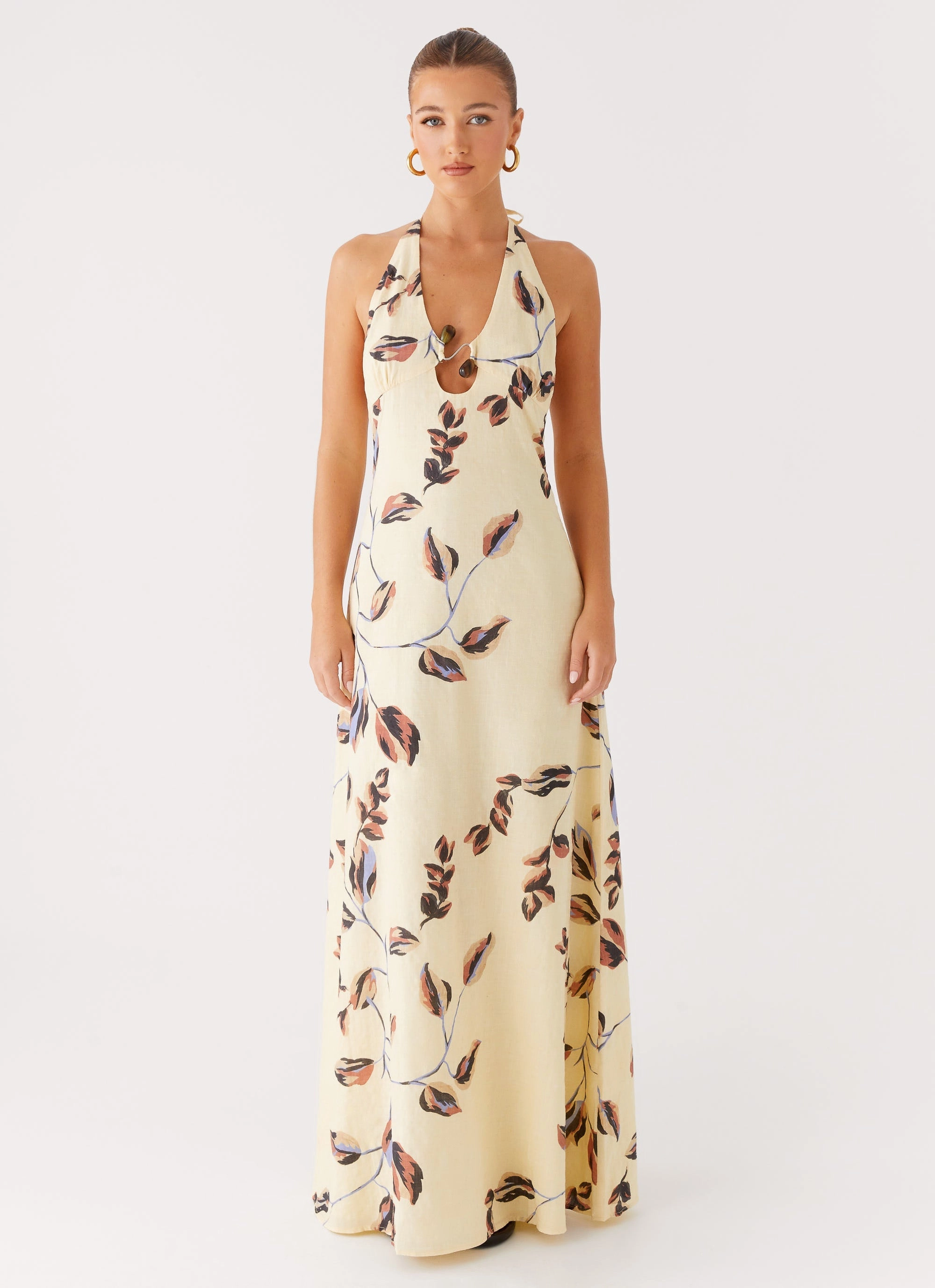 Elvina Halter Neck Maxi Dress - Buttercream Bliss Pose Glow Formal dinner wear
