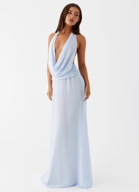 Elysia Chiffon Maxi Dress - Baby Blue Versatile Wear Sheer Layer