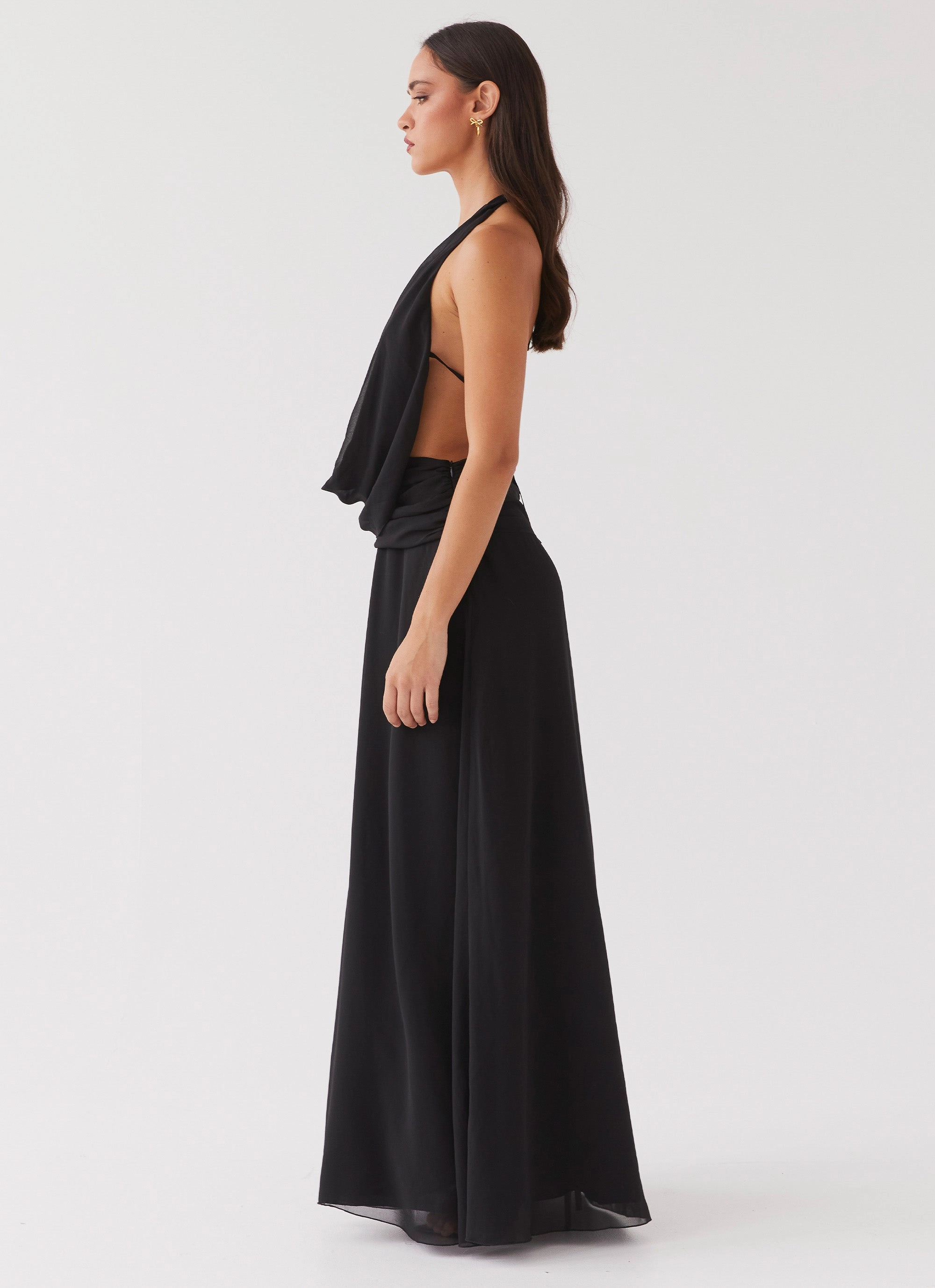 Elysia Chiffon Maxi Dress - Black Sleek Appearance Smart Casual