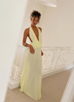 Elysia Chiffon Maxi Dress - Lemon Bold Style Seamless-Look