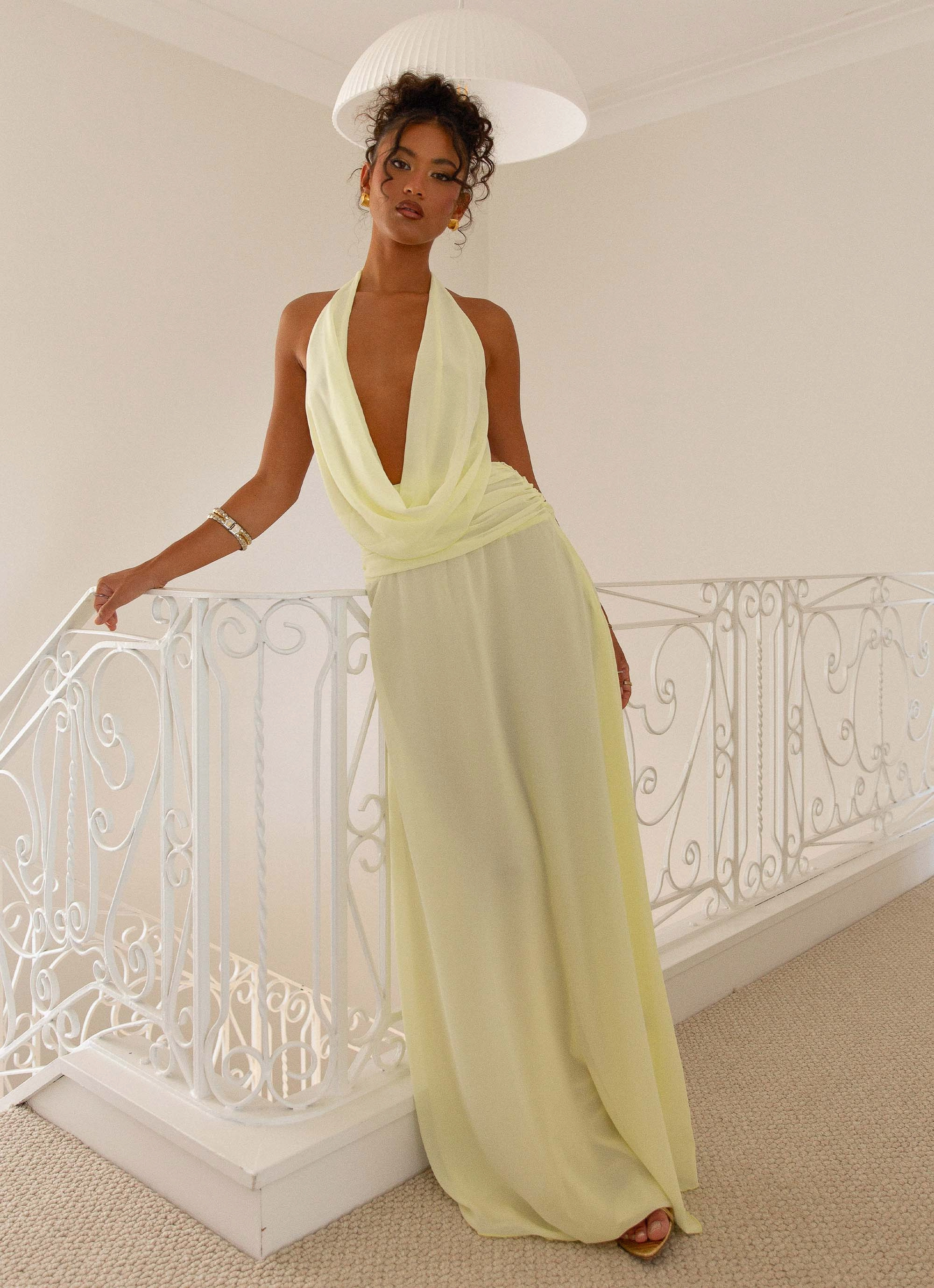 Inner lining Elysia Chiffon Maxi Dress - Lemon