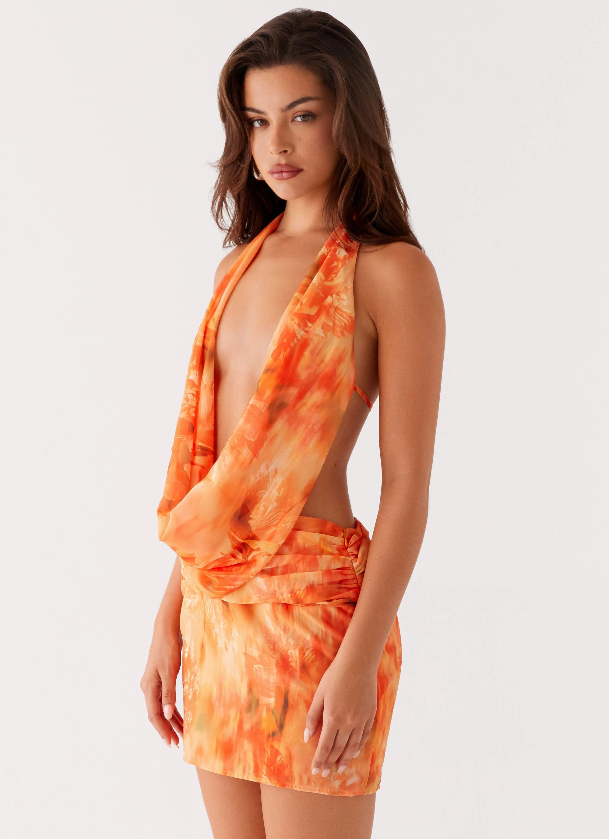 Tiered hem Elysia Chiffon Mini Dress - Sunset Floral