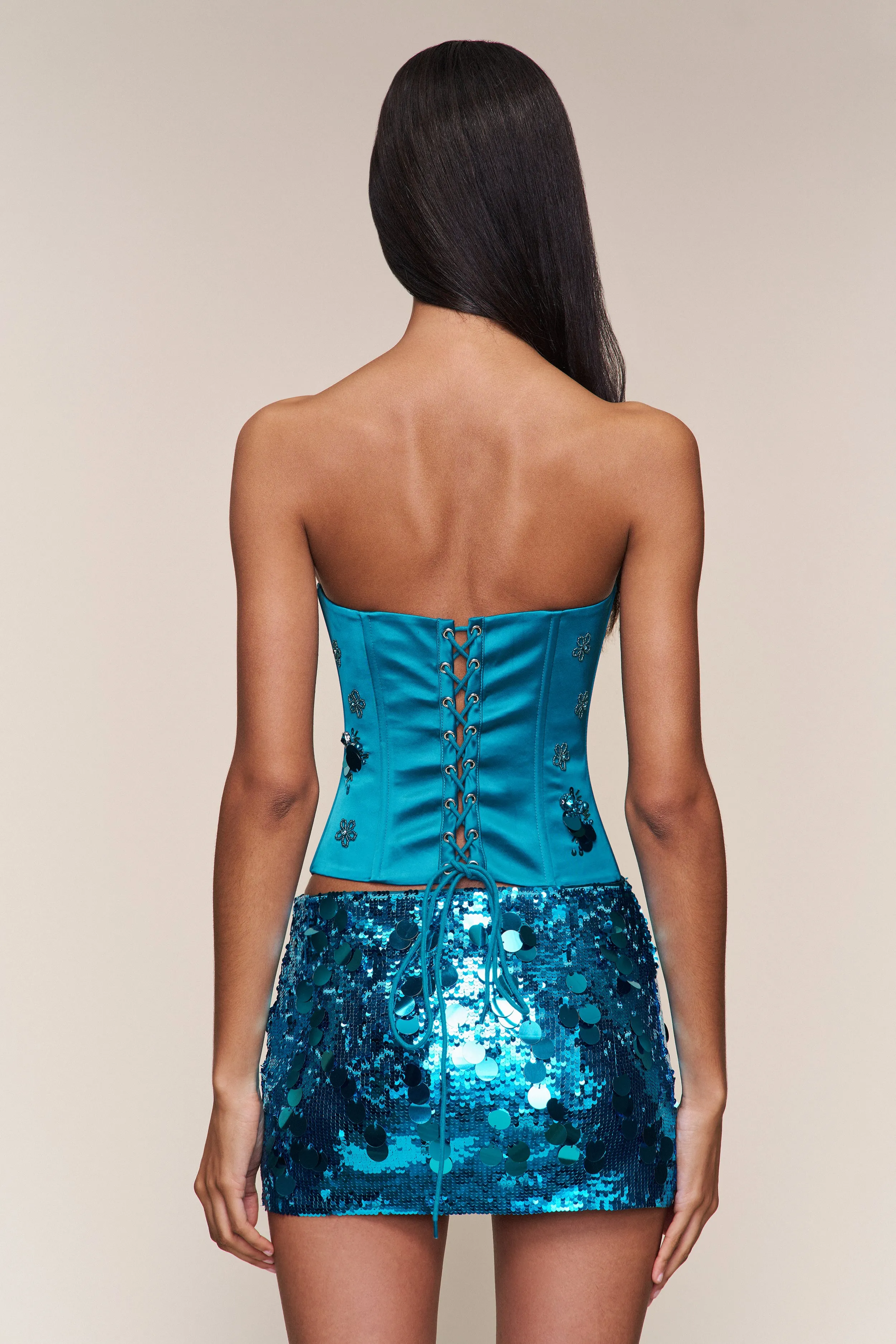 Breathable Mesh Back Active Blouse Embellished Satin Corset