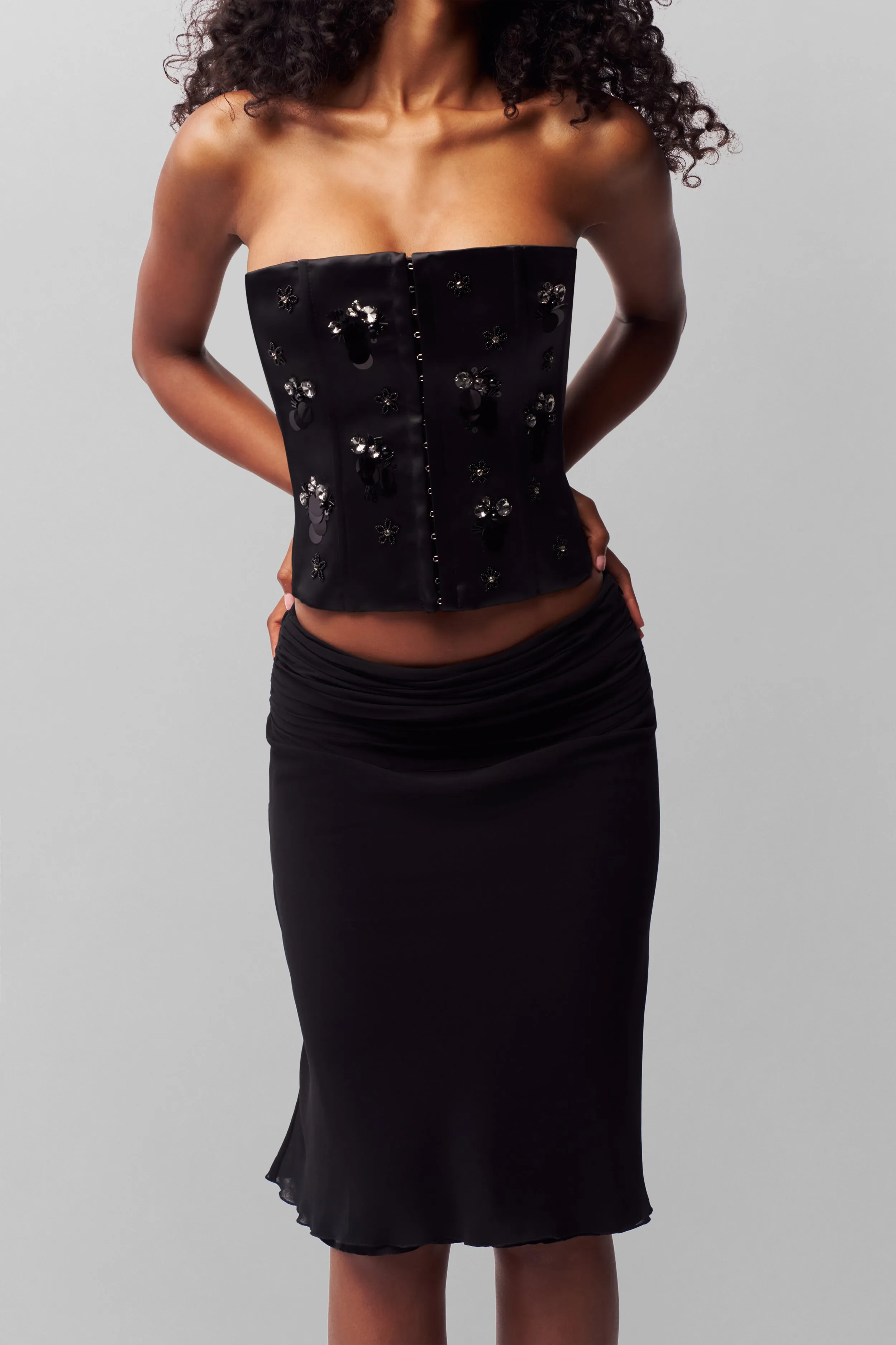Ultra Soft Handfeel Stylish Look Embellished Satin Corset