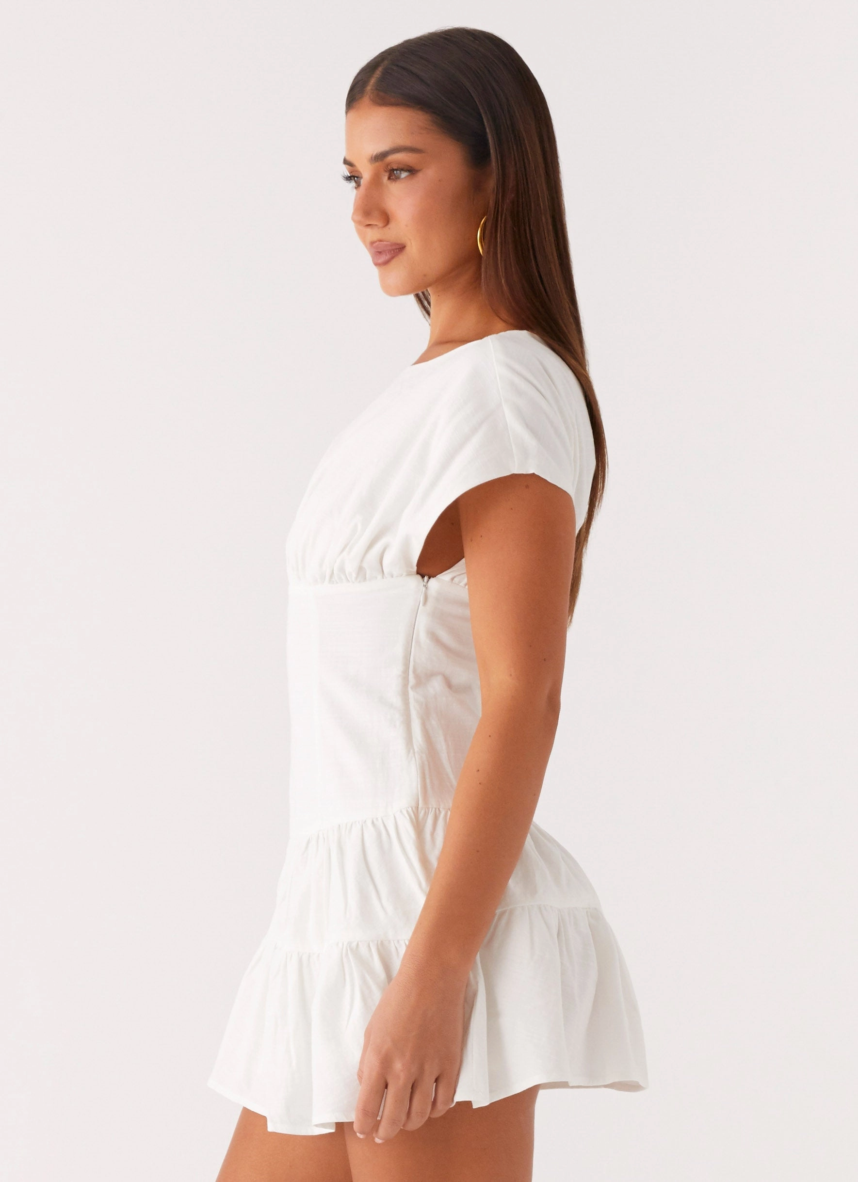 Flattering Style Outdoor Scene Ember Haze Boat Neck Mini Dress - Off White