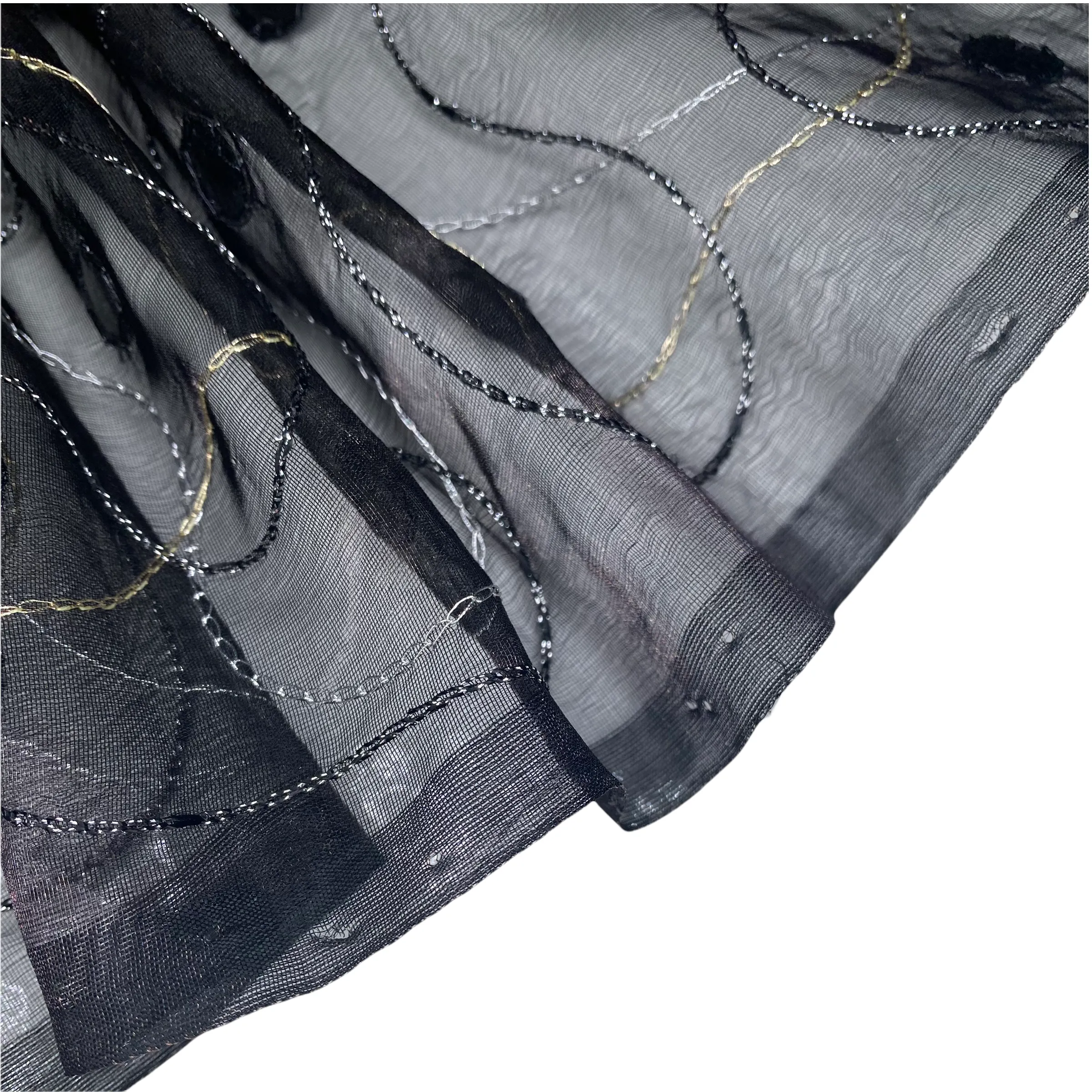 Embroidered Sequin Silk Organza - Black