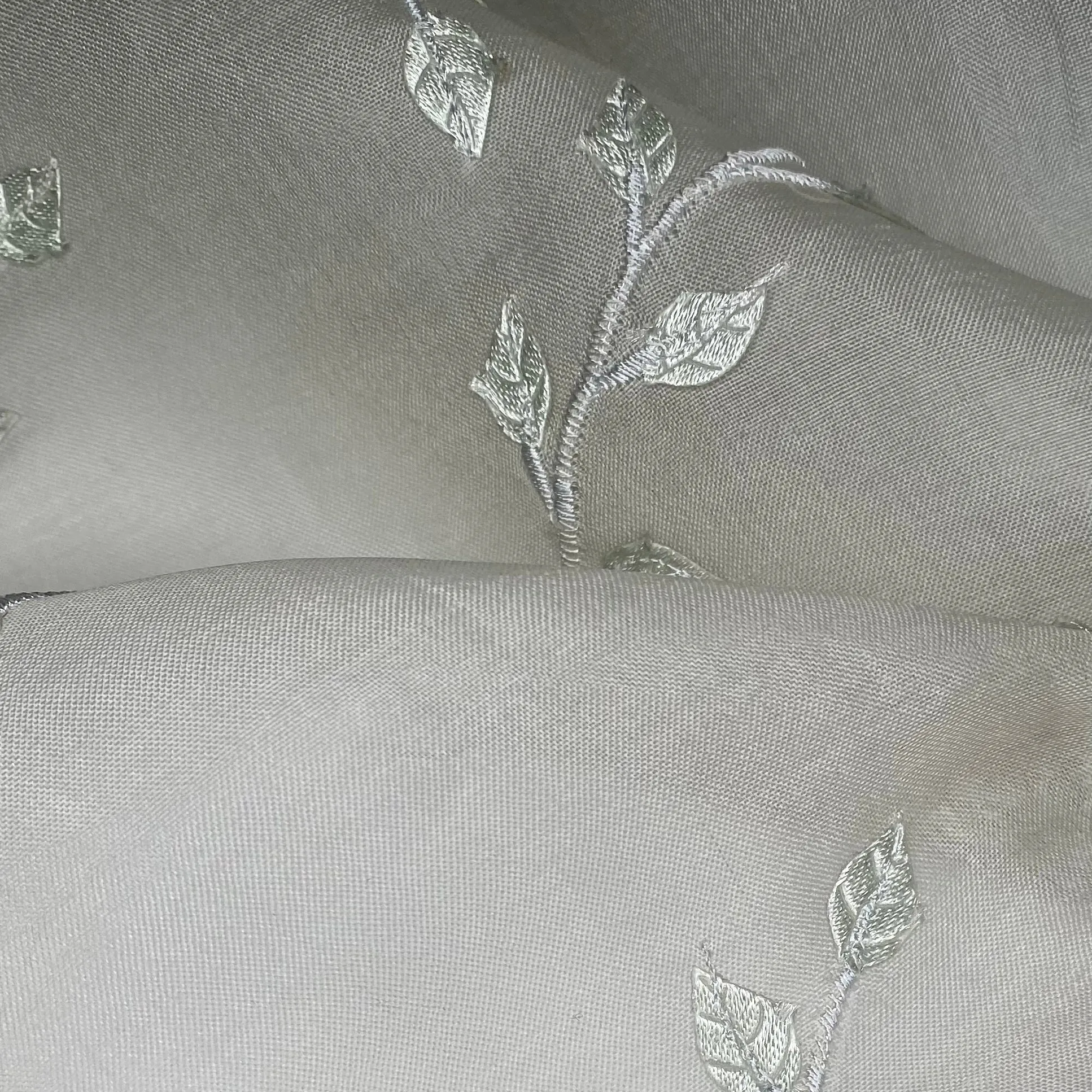 Embroidered Silk Organza - Light Grey/Mint