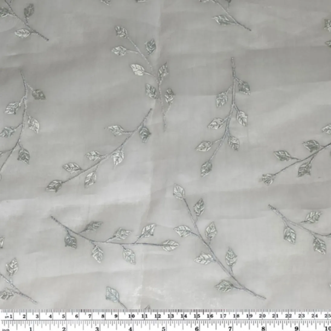 Embroidered Silk Organza - Light Grey/Mint