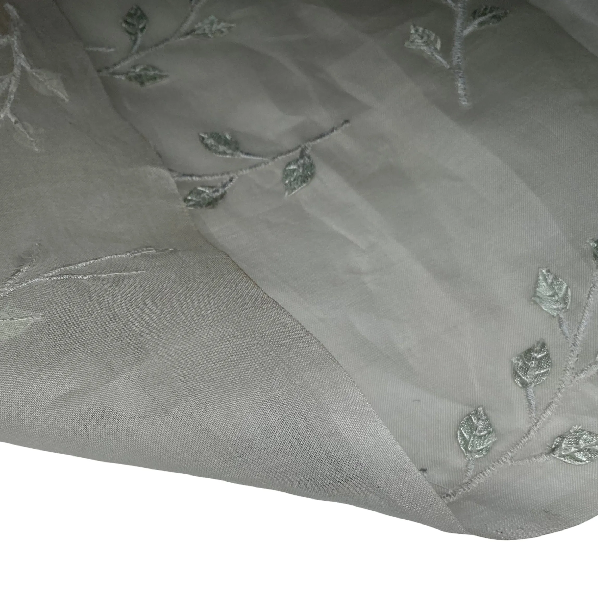 Embroidered Silk Organza - Light Grey/Mint