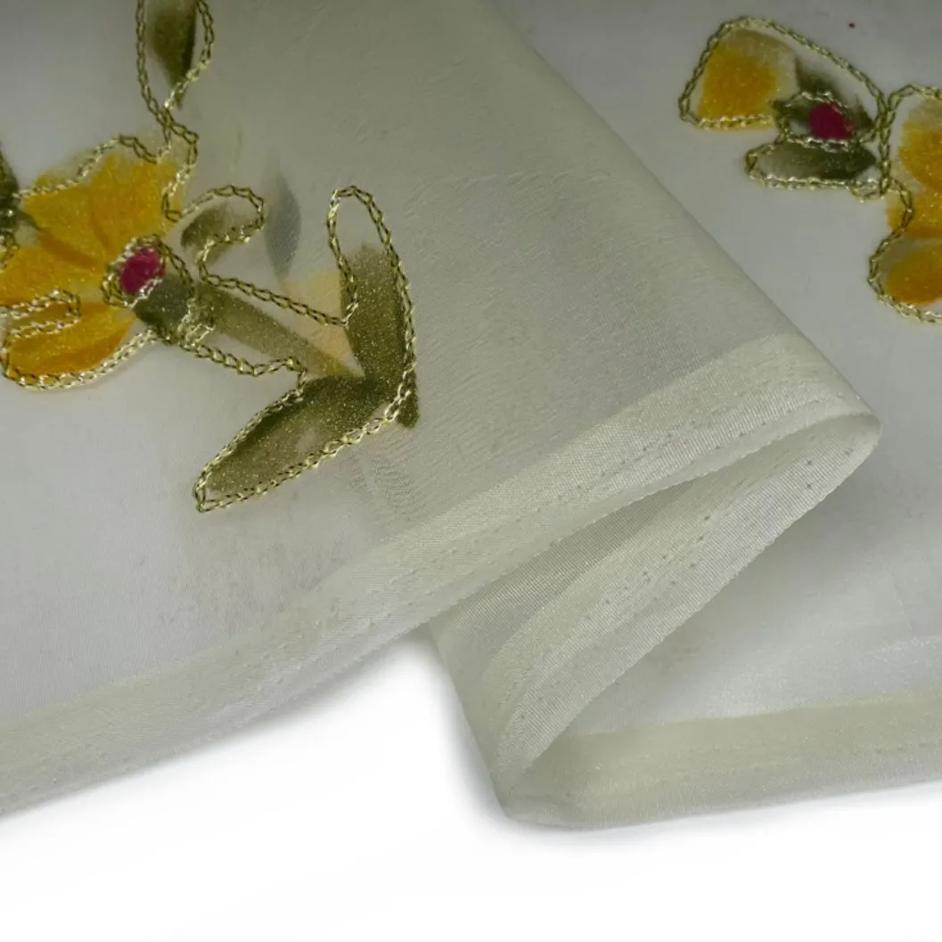 Embroidered Silk Organza - Yellow