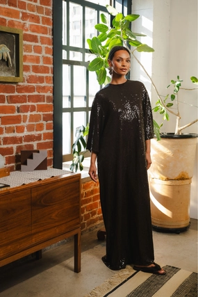 Embroidered Caftan Gown Elegant Waistband