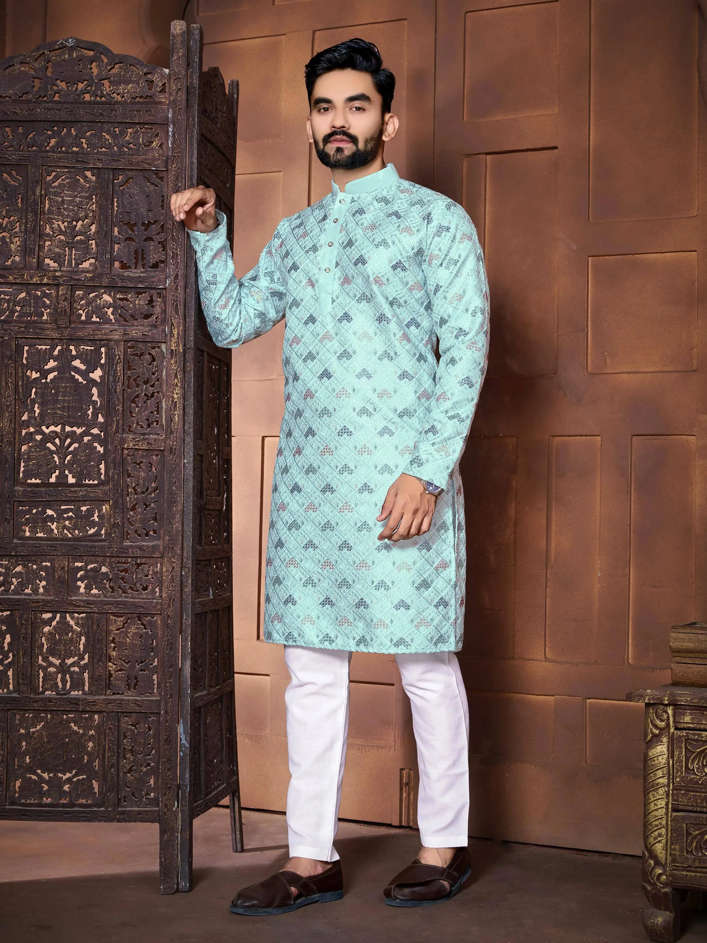 Embroidery  Work Kurta with Pajama For Men