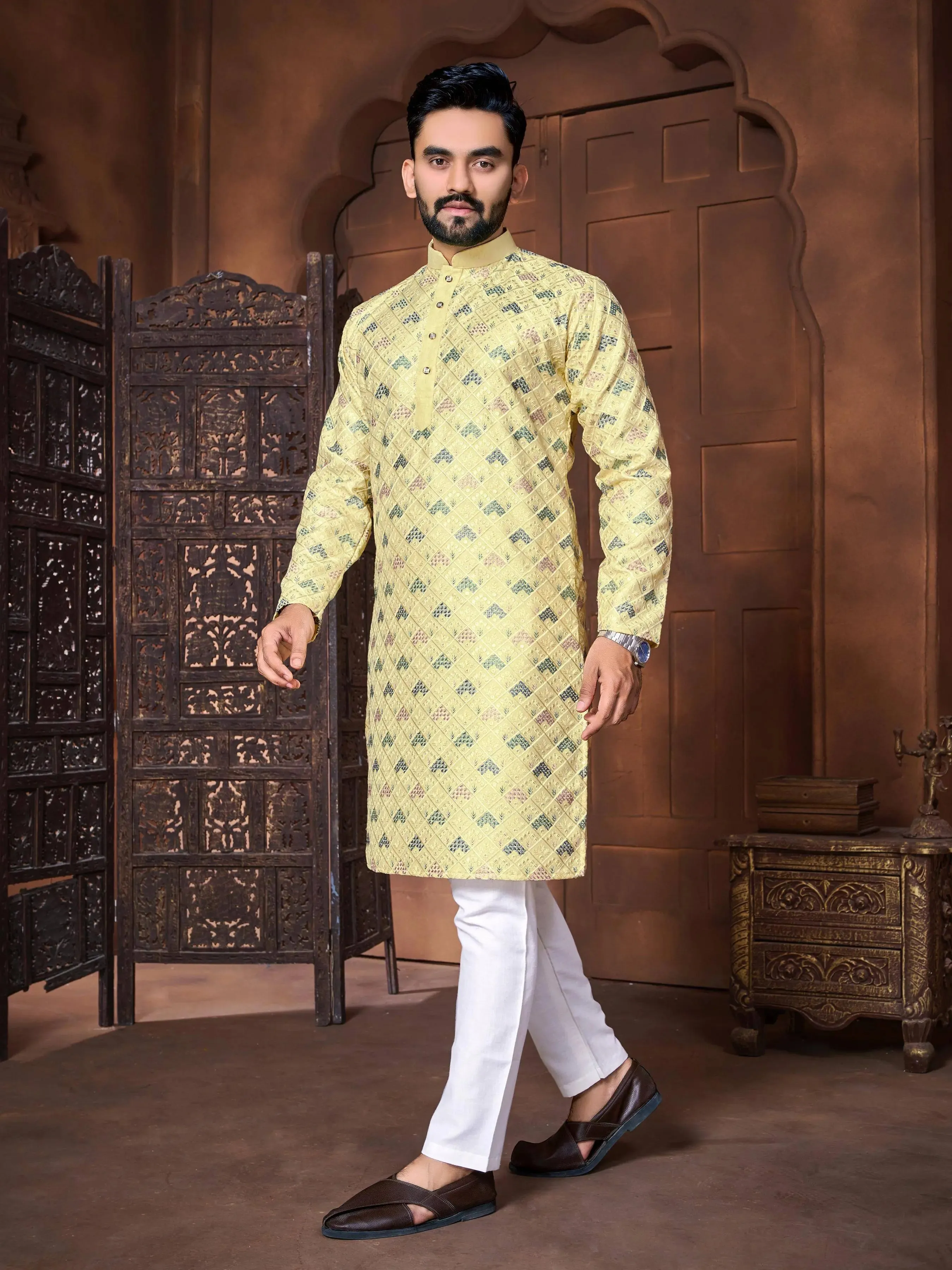 Embroidery  Work Kurta with Pajama For Men