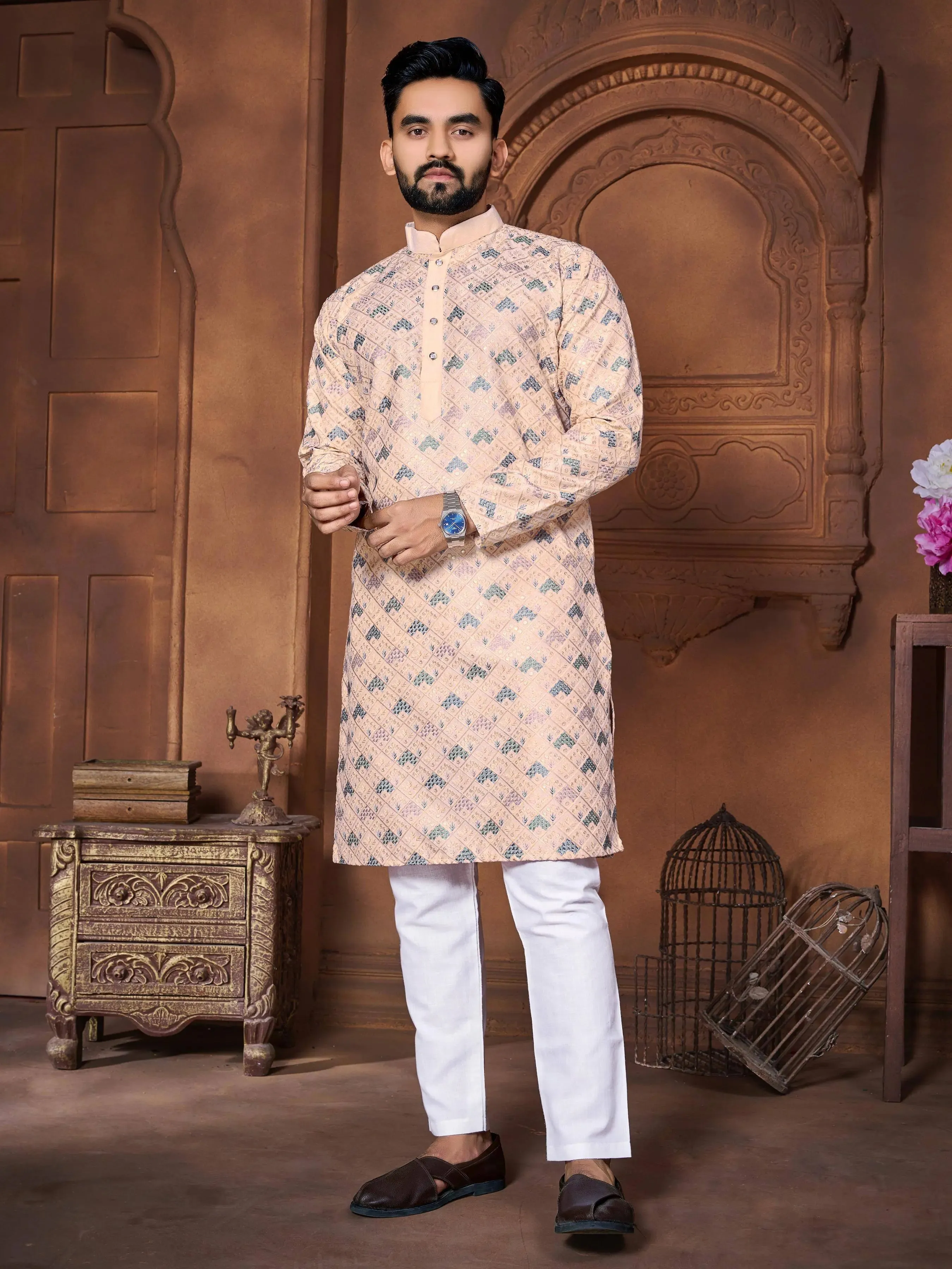Embroidery  Work Kurta with Pajama For Men