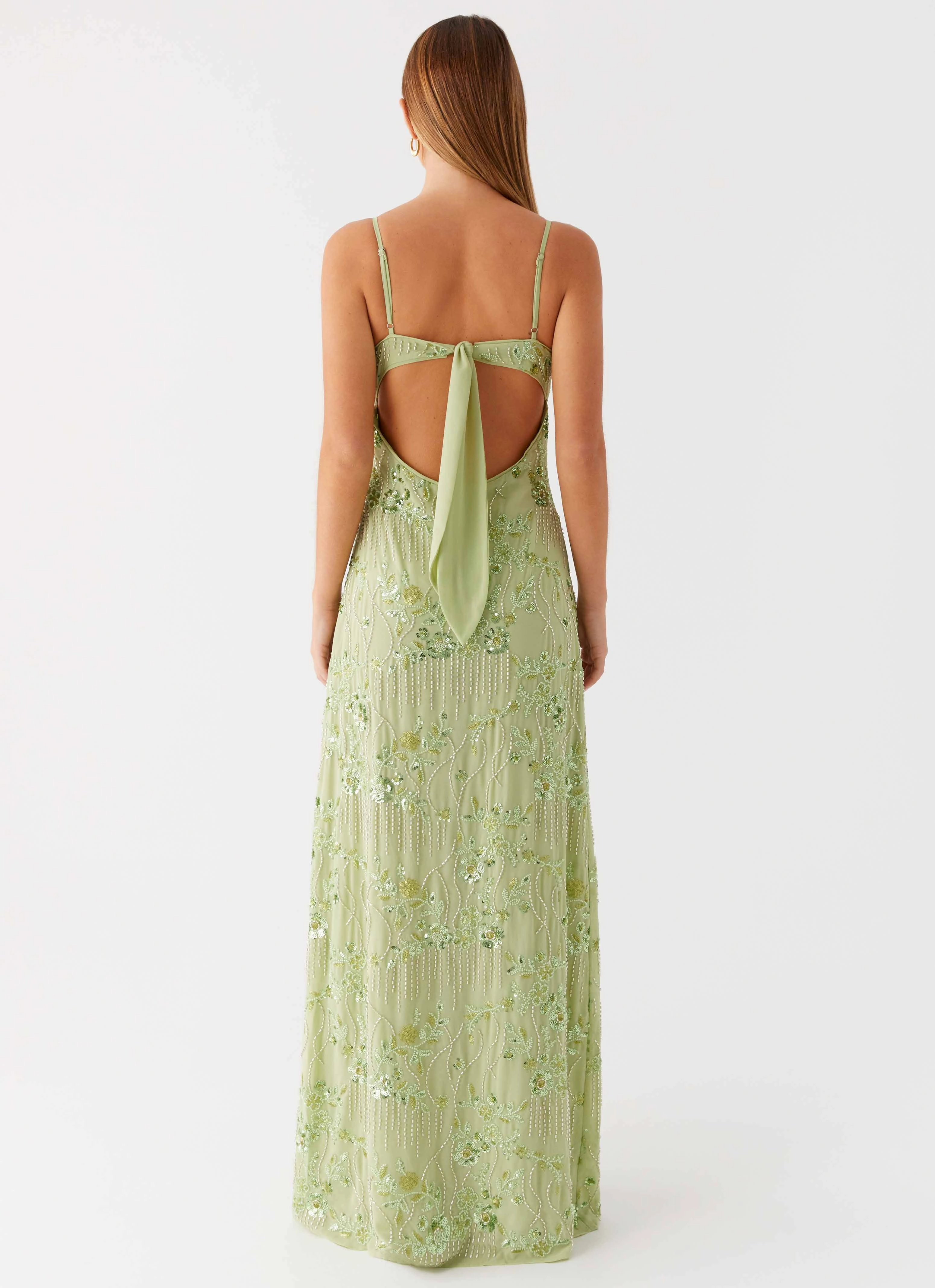 Elastic-Waist Cool Motion Celandine Beaded Maxi Dress - Lime