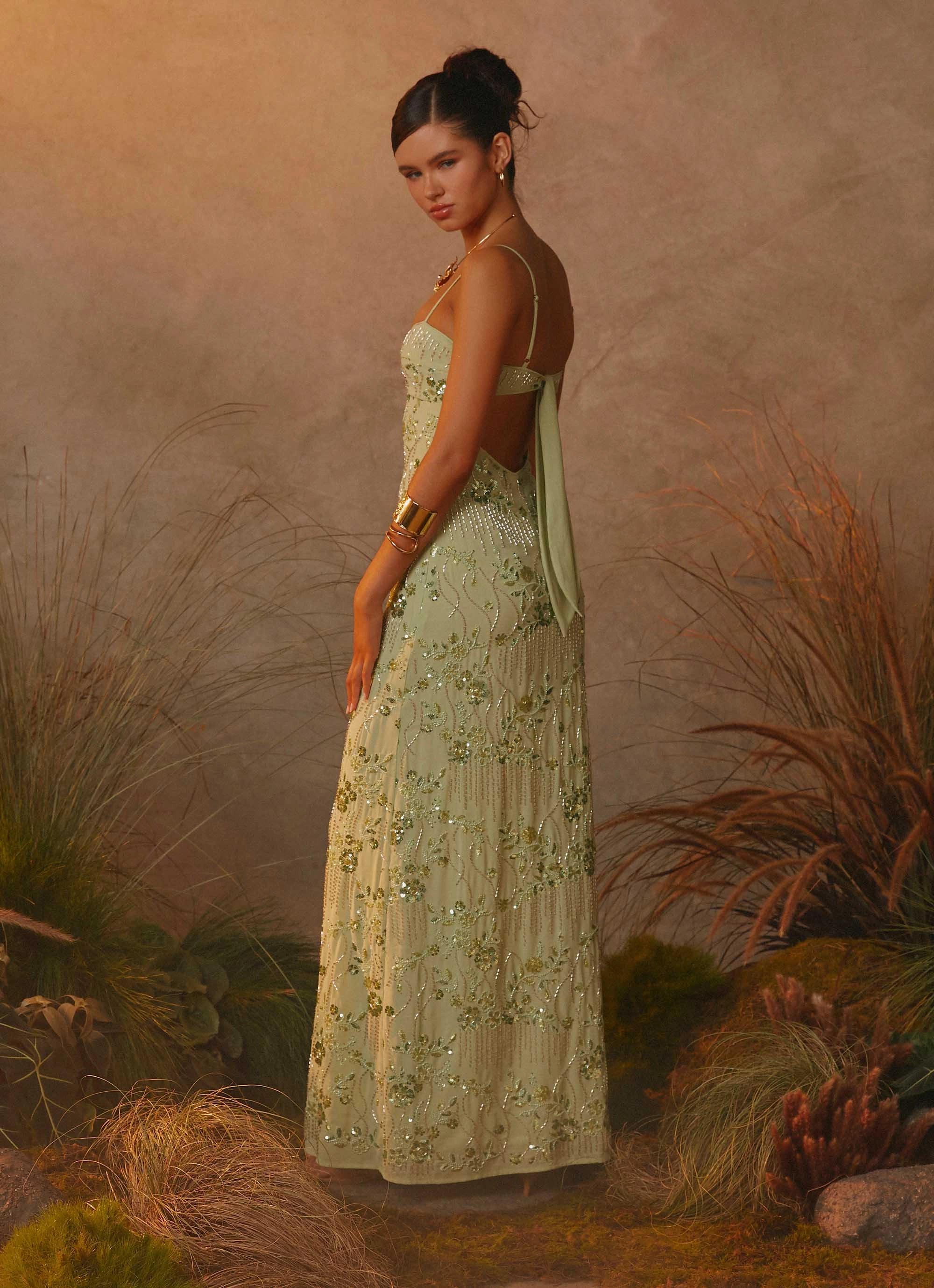 Celandine Beaded Maxi Dress - Lime Sophisticated Fit