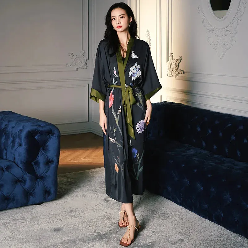 Emersyn Floral Silk Print Kimono Robes