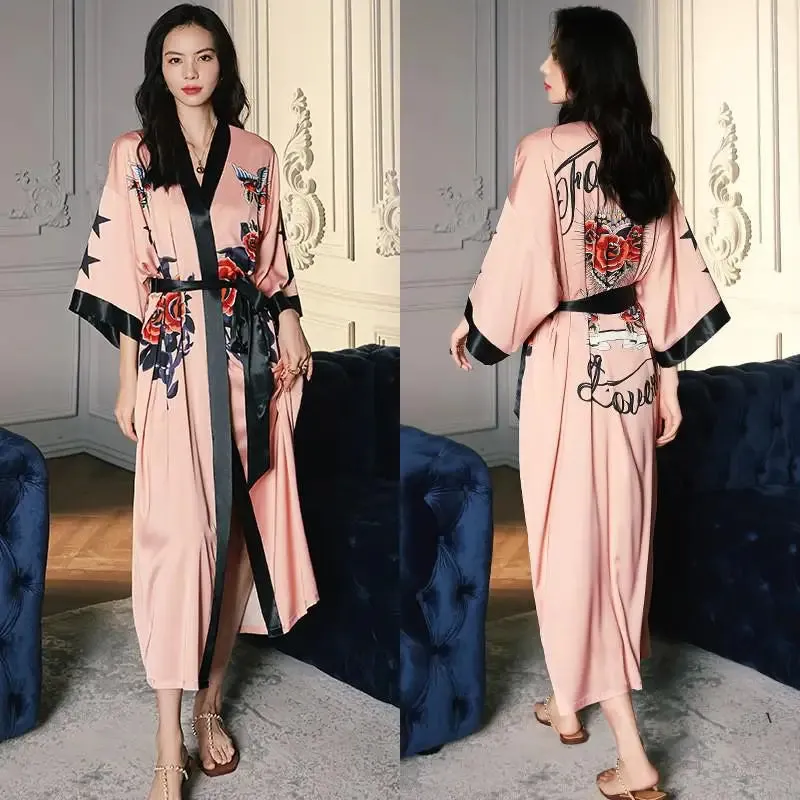 Emersyn Floral Silk Print Kimono Robes