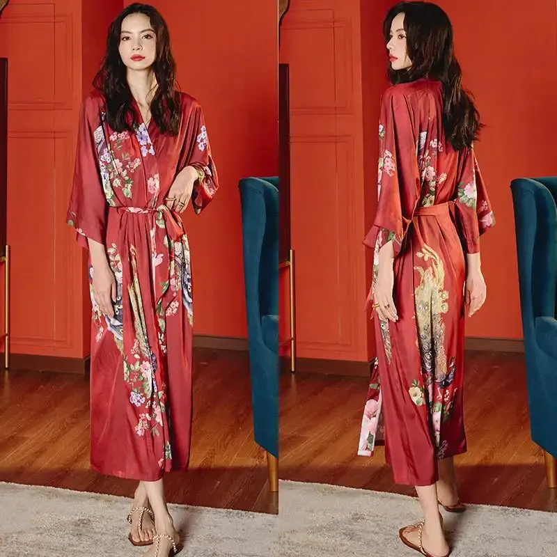 Emersyn Floral Silk Print Kimono Robes