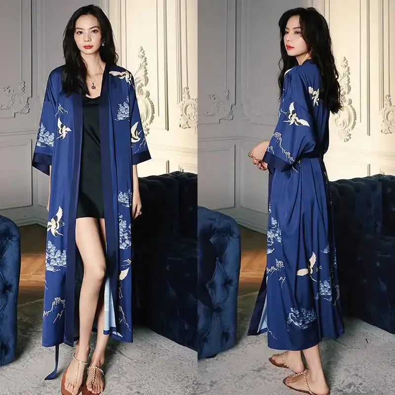 Emersyn Floral Silk Print Kimono Robes