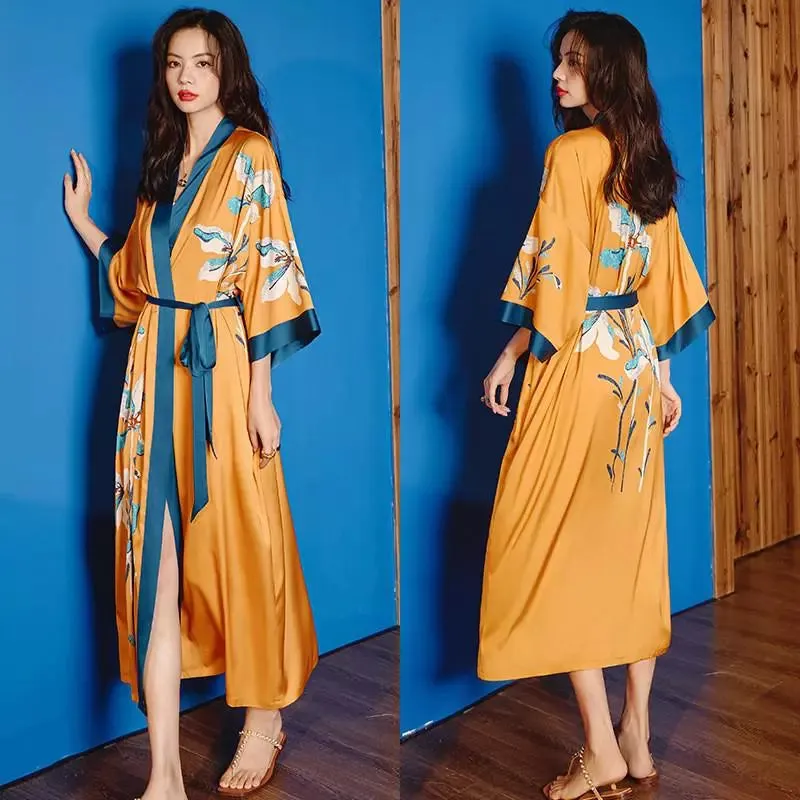 Emersyn Floral Silk Print Kimono Robes