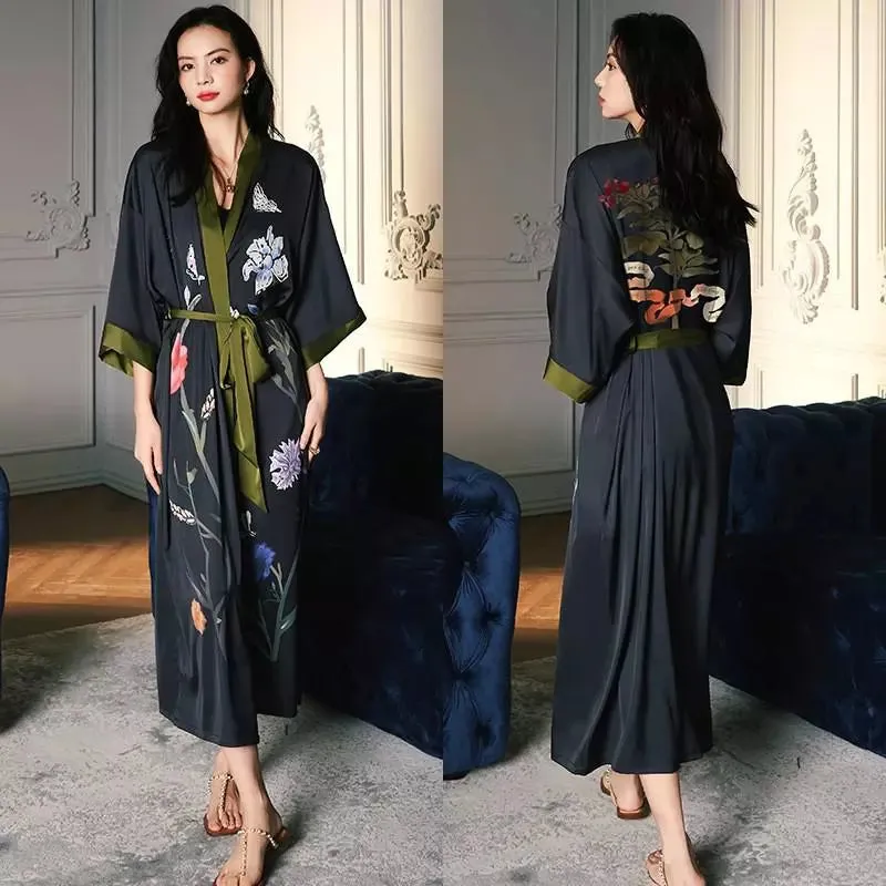 Emersyn Floral Silk Print Kimono Robes