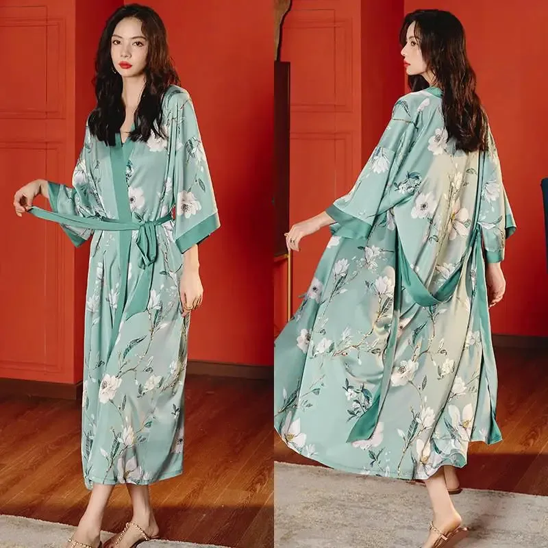 Emersyn Floral Silk Print Kimono Robes