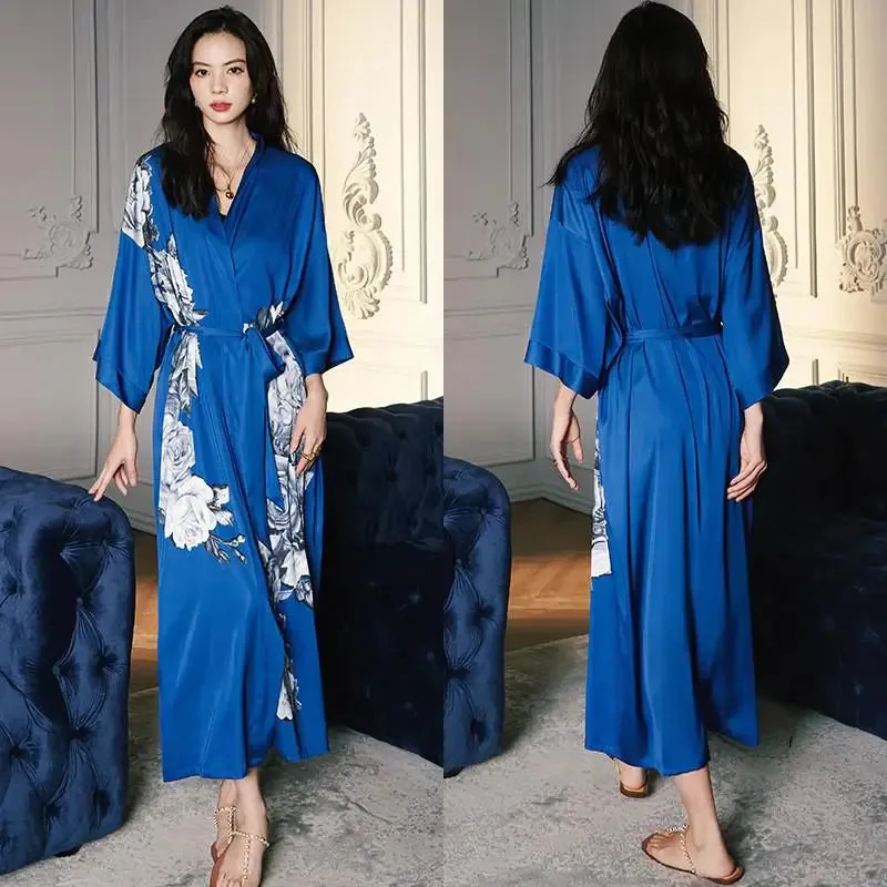 Emersyn Floral Silk Print Kimono Robes
