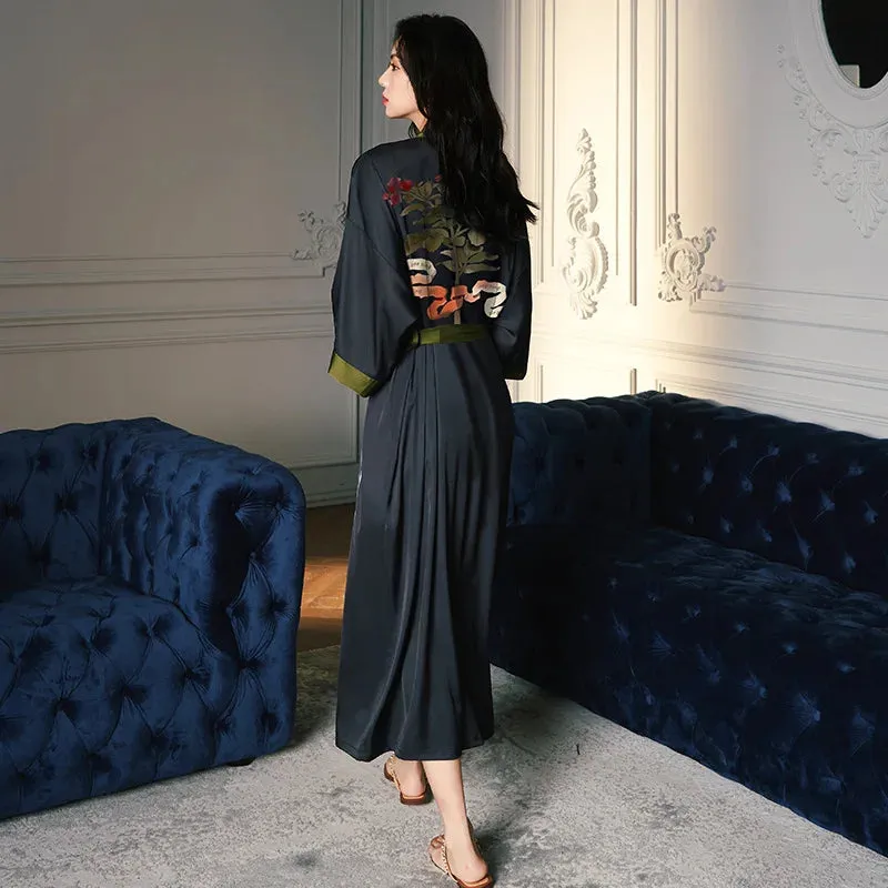 Emersyn Floral Silk Print Kimono Robes