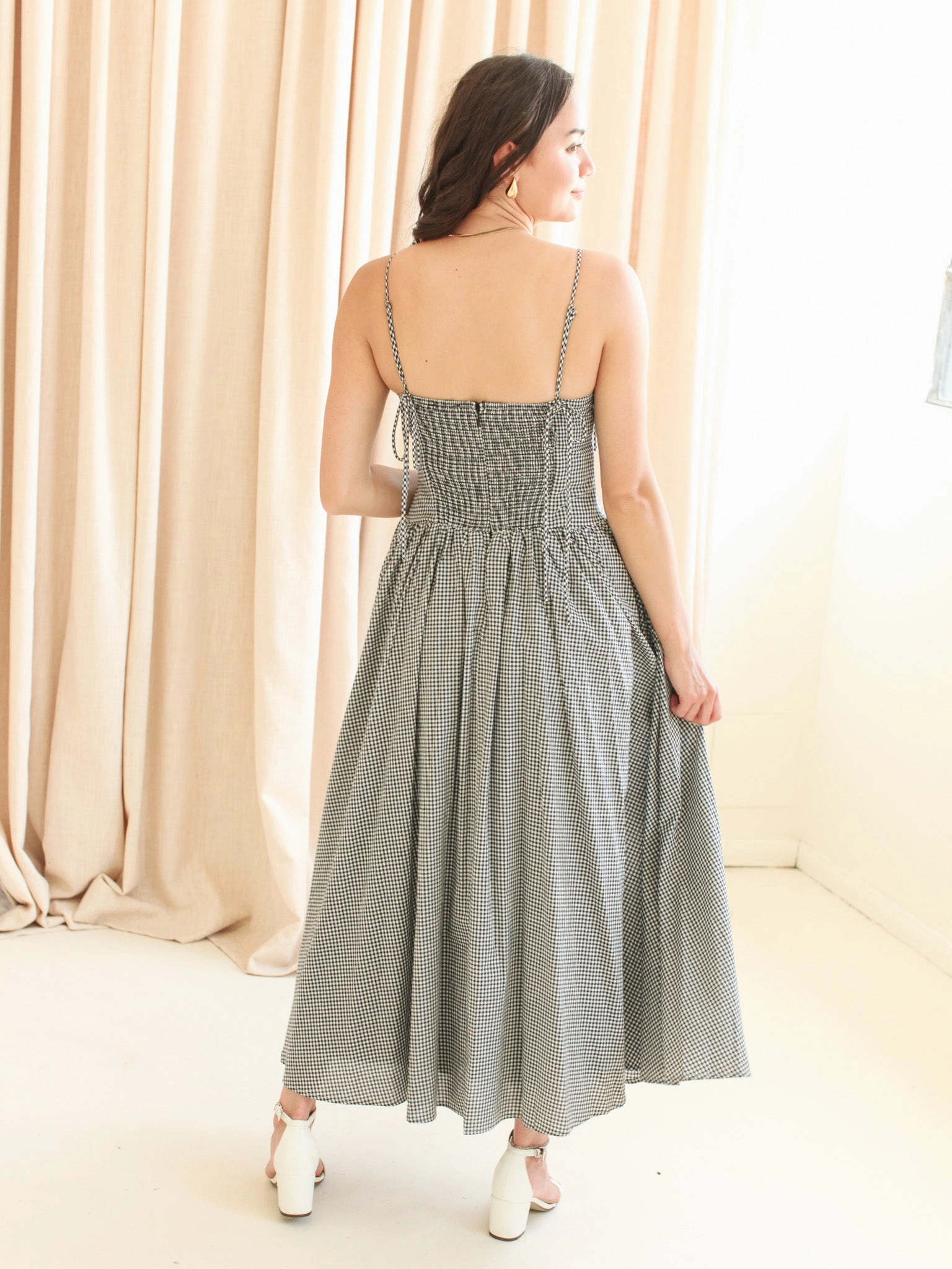 Emery Gingham Midi Dress - Navy Trendy wrap gown