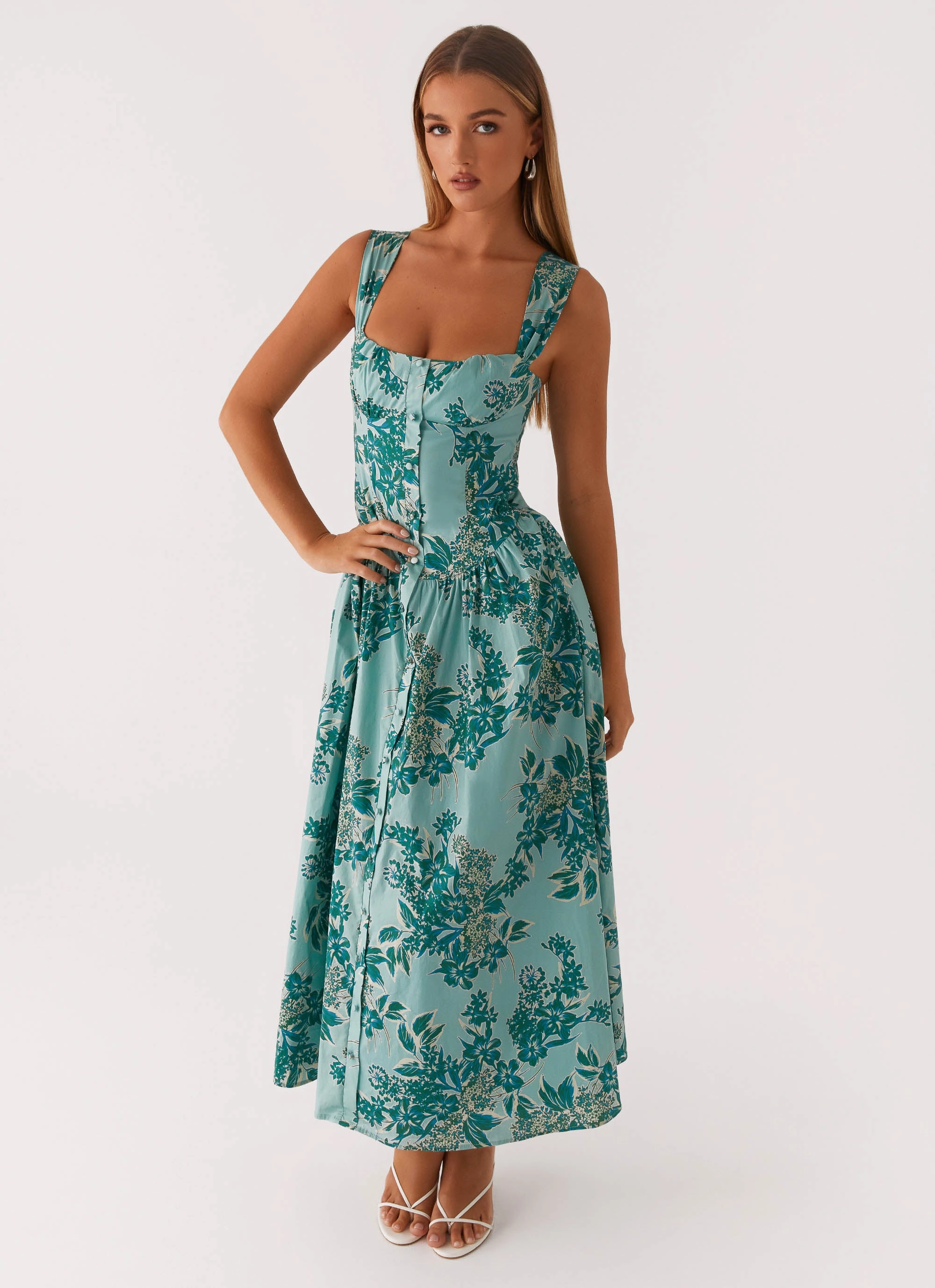 Layer Safe Stylish Look Emmalina Midi Dress - Cloud Nine Floral