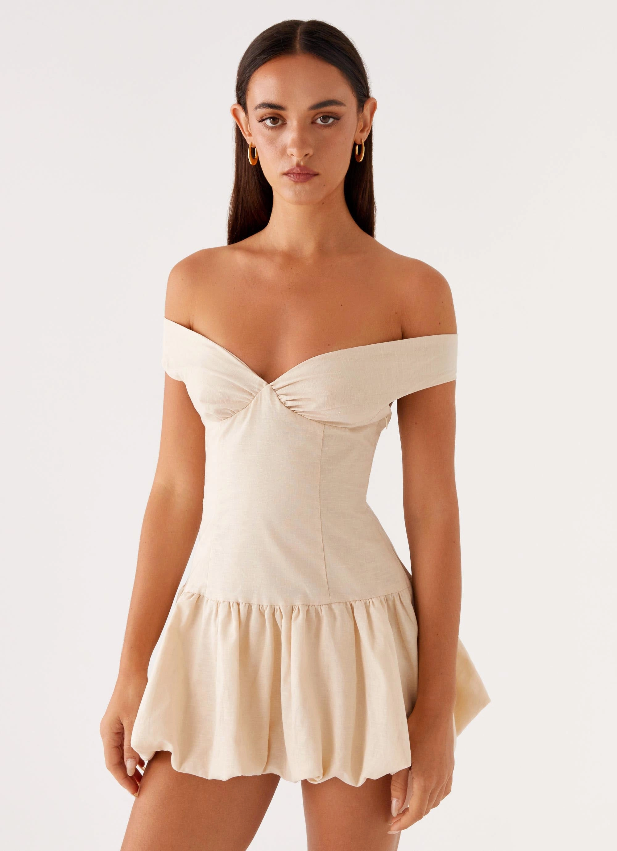 Endless Romance Off Shoulder Mini Dress - Butter Elegant Fit