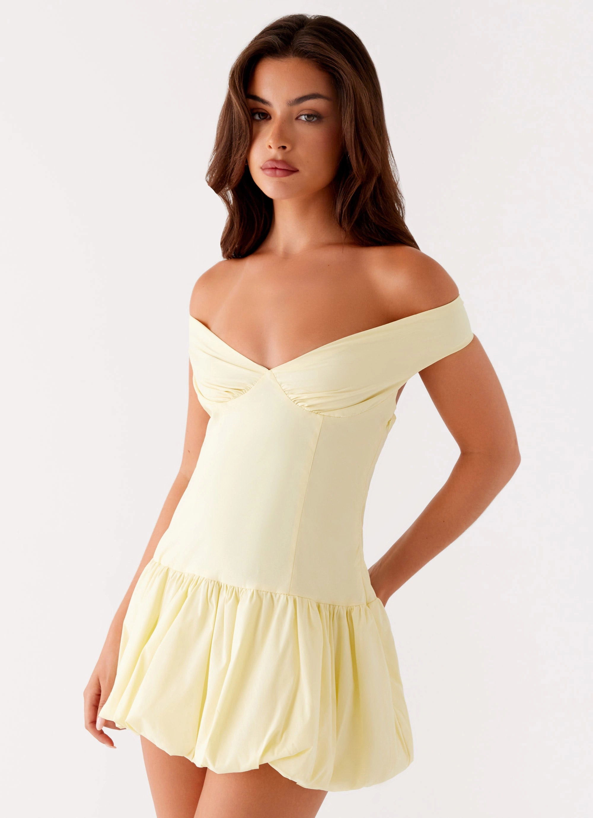 Style Staple Simple Fashion Endless Romance Off Shoulder Mini Dress - Yellow